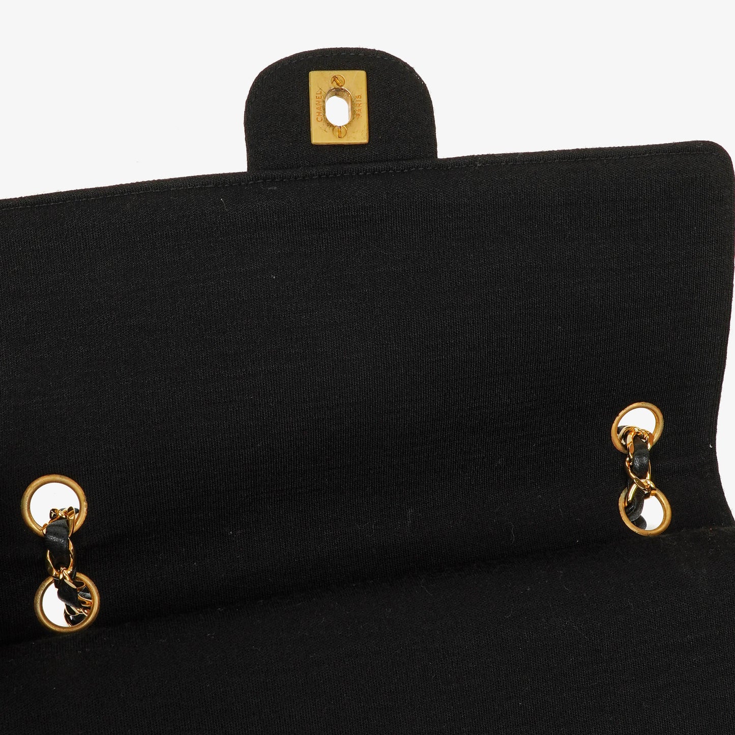 Chanel Medium Classic Double Flap Bag Black Quilted Jersey With 24K Gold-Plated Hardware