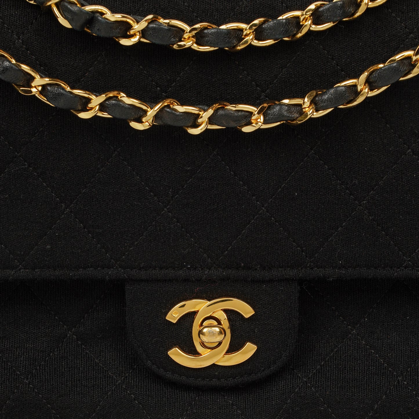 Chanel Medium Classic Double Flap Bag Black Quilted Jersey With 24K Gold-Plated Hardware