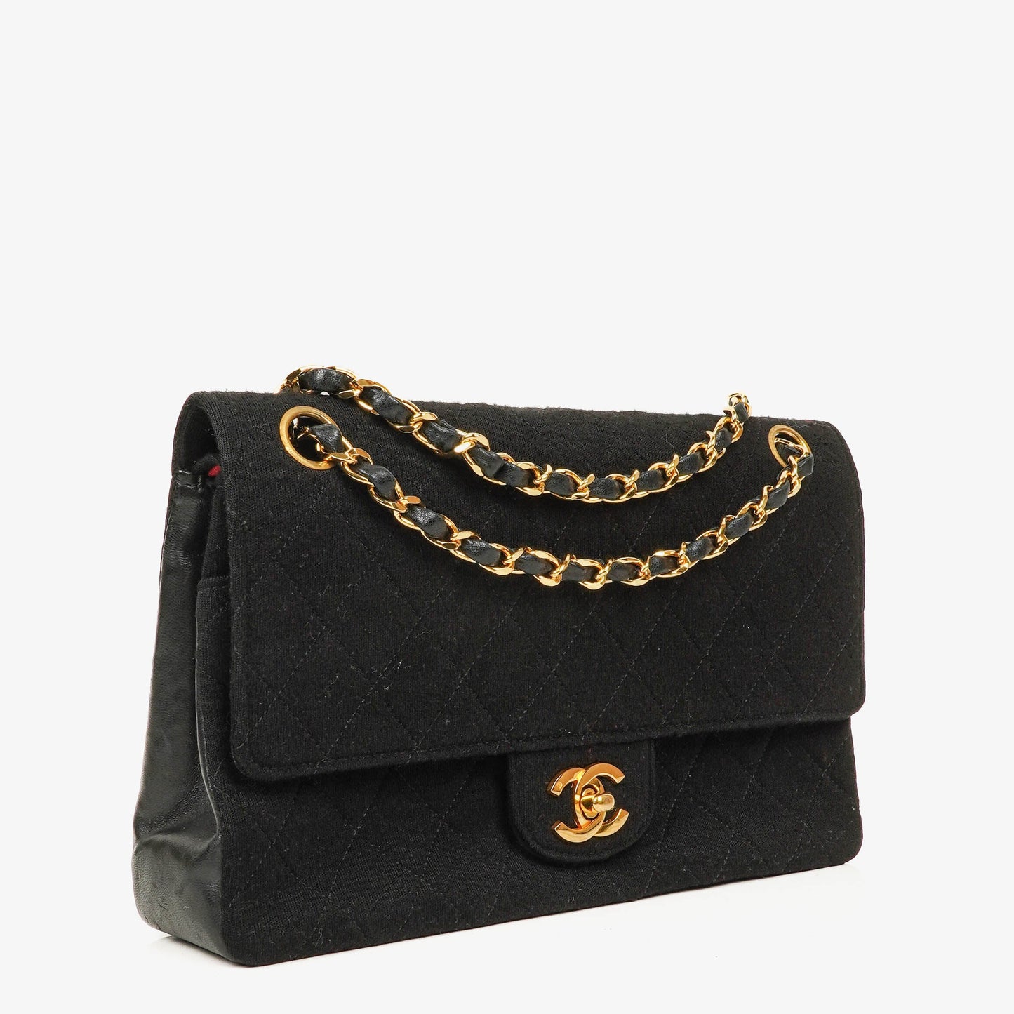 Chanel Medium Classic Double Flap Bag Black Quilted Jersey With 24K Gold-Plated Hardware