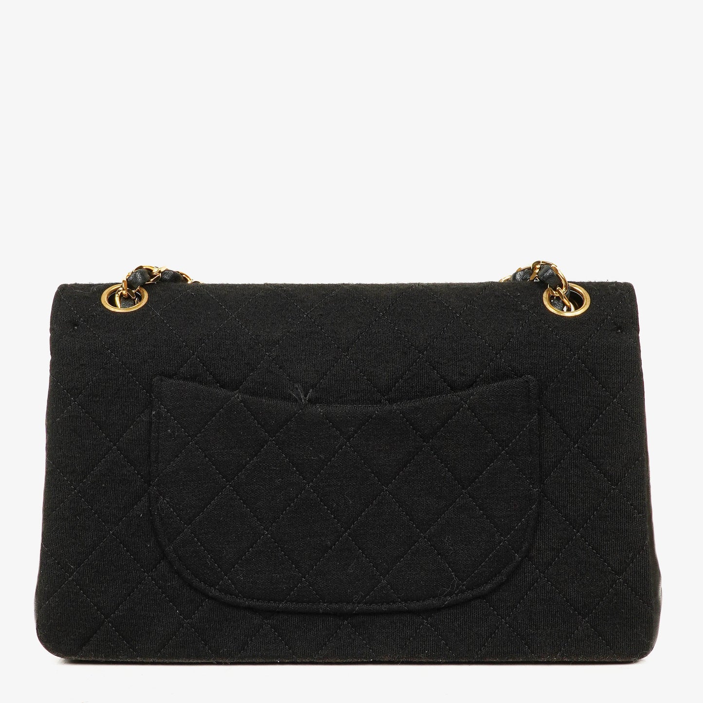 Chanel Medium Classic Double Flap Bag Black Quilted Jersey With 24K Gold-Plated Hardware