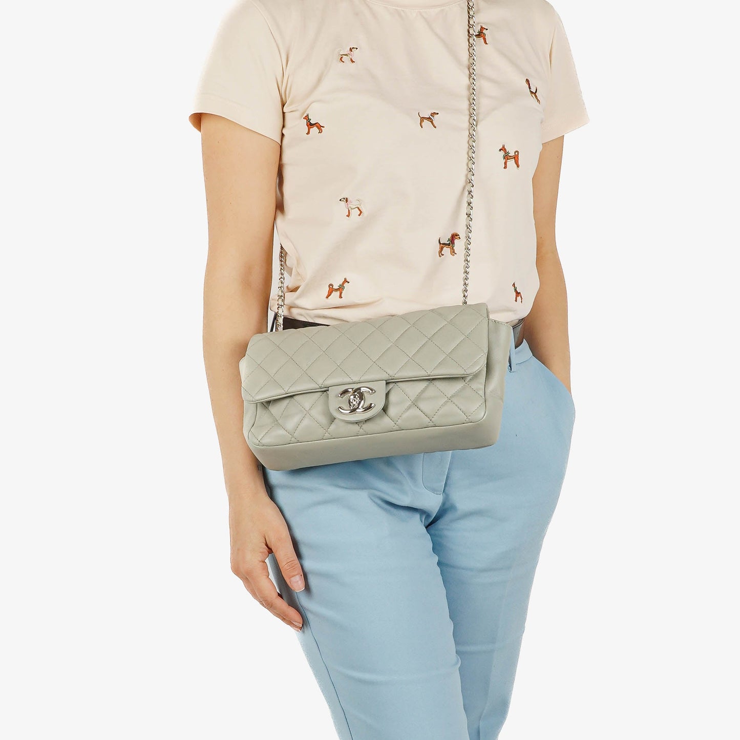 Chanel East West Quilted Leather Flap Bag With Silver-Tone Hardware