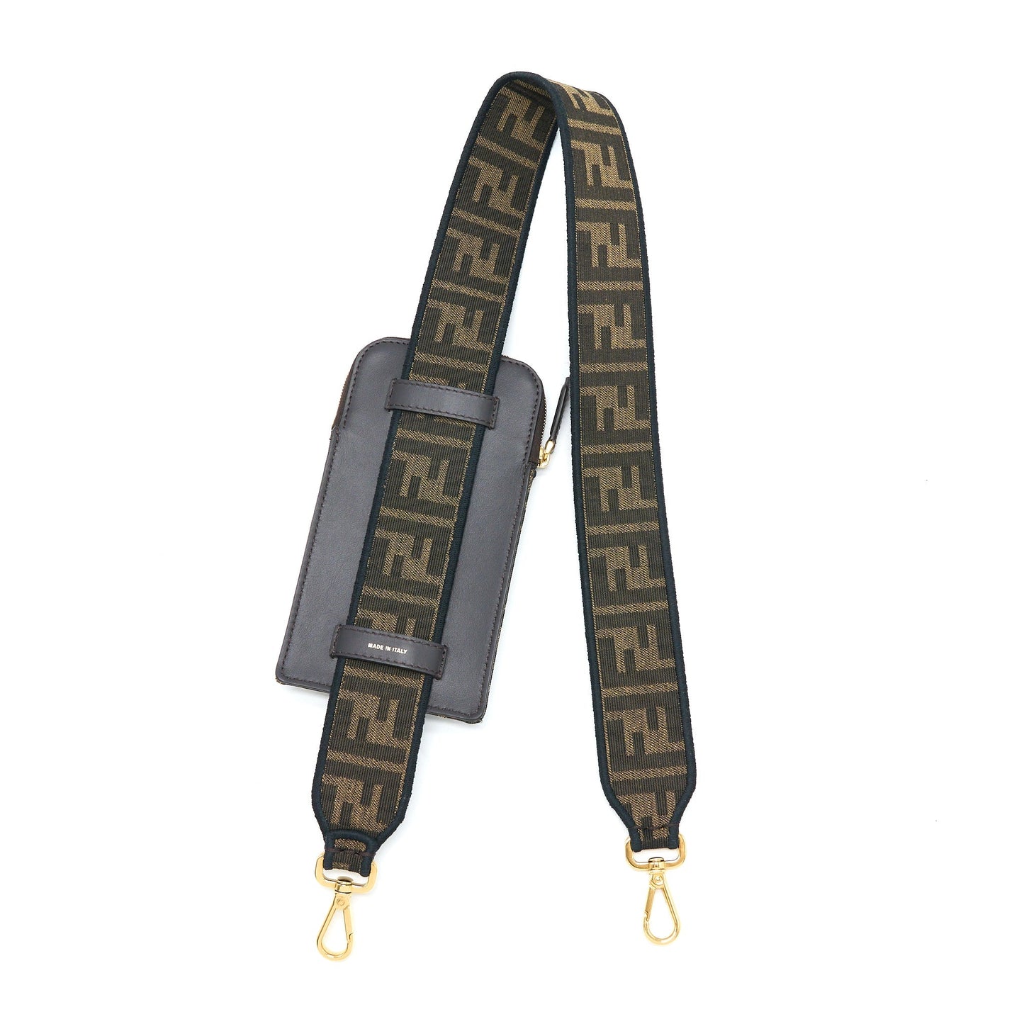 Fendi Purse Strap with Phone Pouch Jacquard Canvas Brown