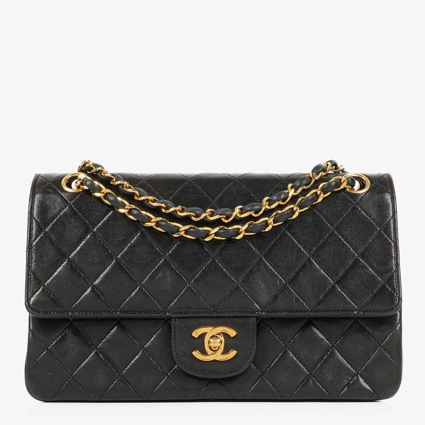 Chanel  Medium Classic Double Flap Bag Black Quilted Leather 24K Gold-Plated Hardware