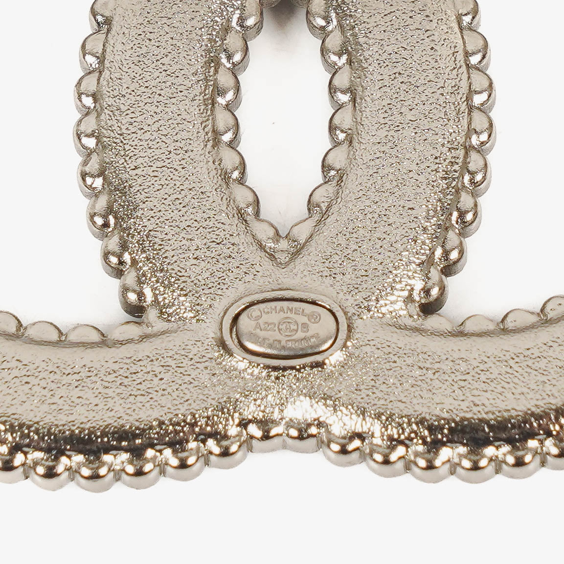 Chanel Metal And Black Leather CC Brooch
