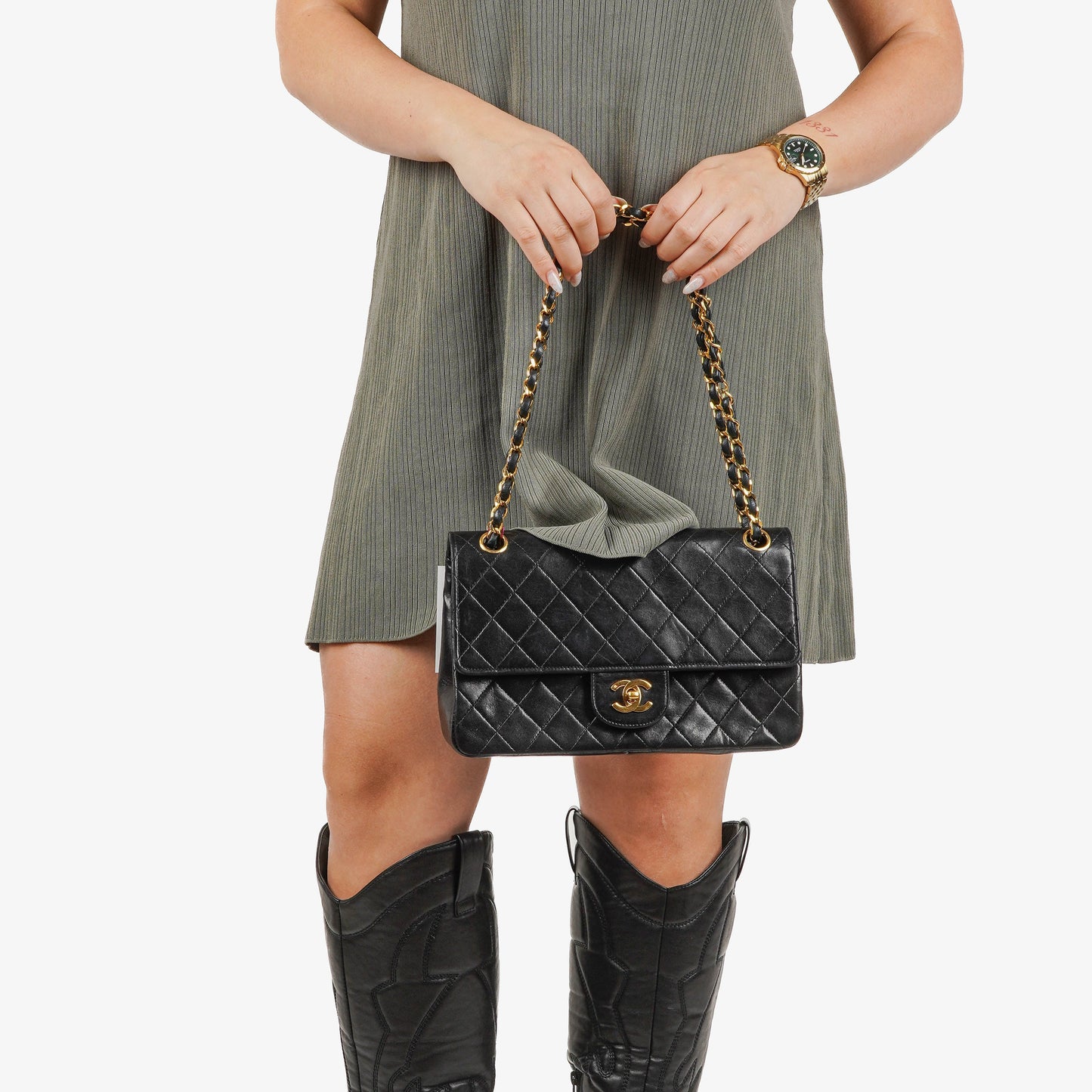 Chanel  Medium Classic Double Flap Bag Black Quilted Leather 24K Gold-Plated Hardware