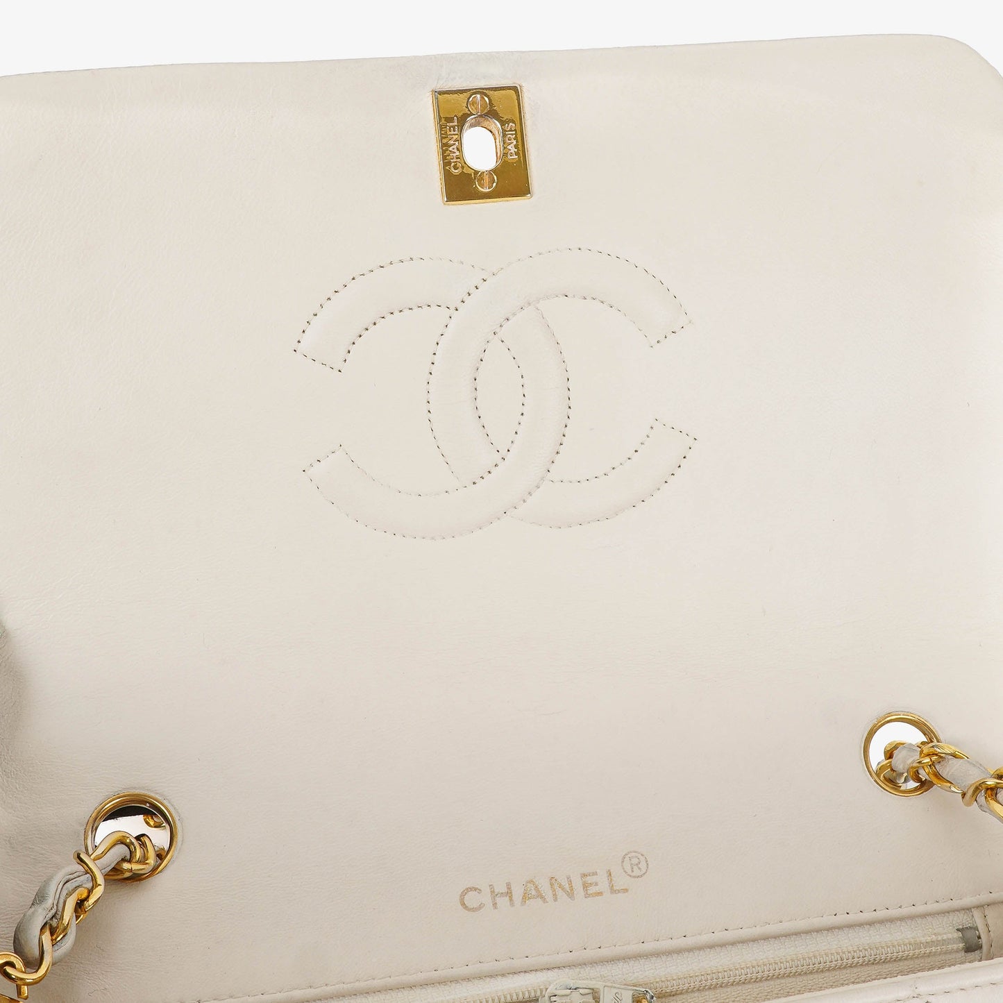 Chanel Small Classic White Quilted Lambskin Full Flap With 24K Gold-Plated Hardware