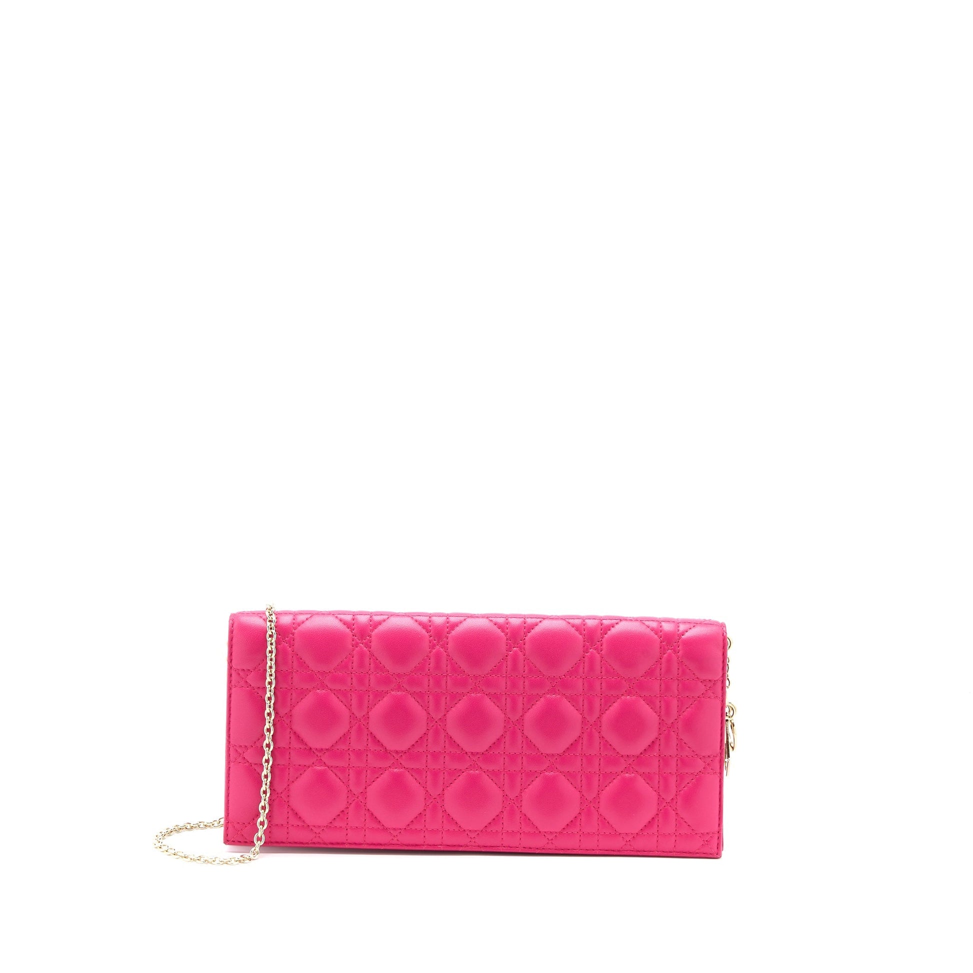 Dior Cannage Quilted Lady Dior Chain Clutch Lambskin Pink