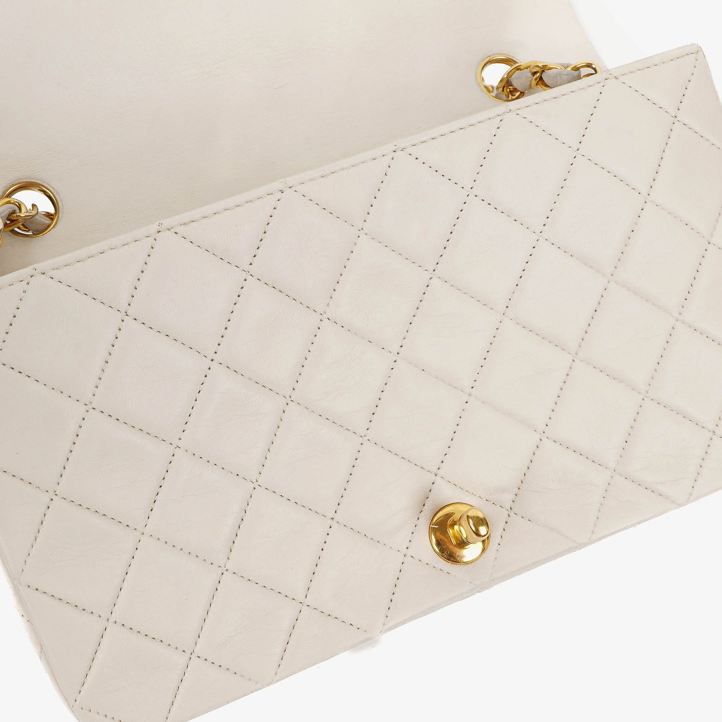 Chanel Small Classic White Quilted Lambskin Full Flap With 24K Gold-Plated Hardware