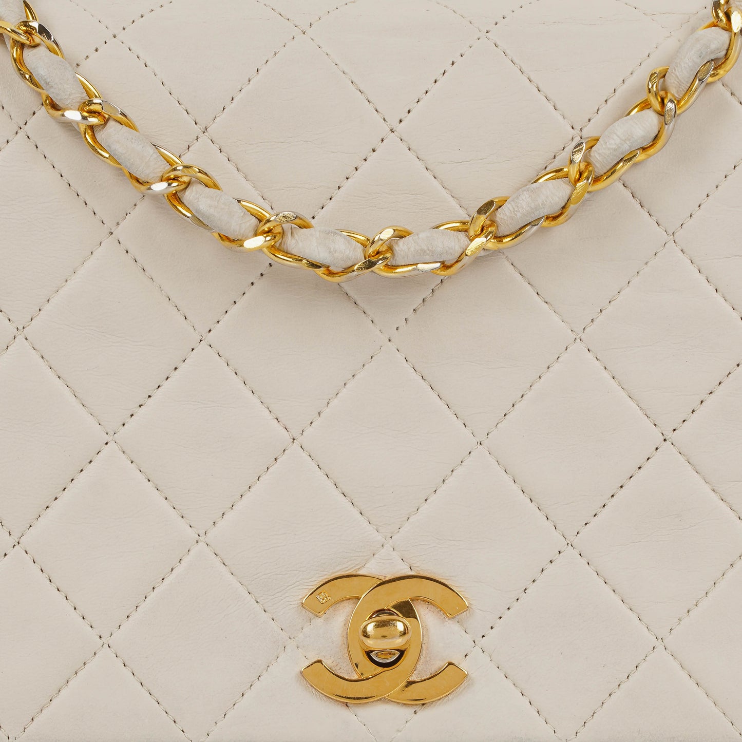 Chanel Small Classic White Quilted Lambskin Full Flap With 24K Gold-Plated Hardware
