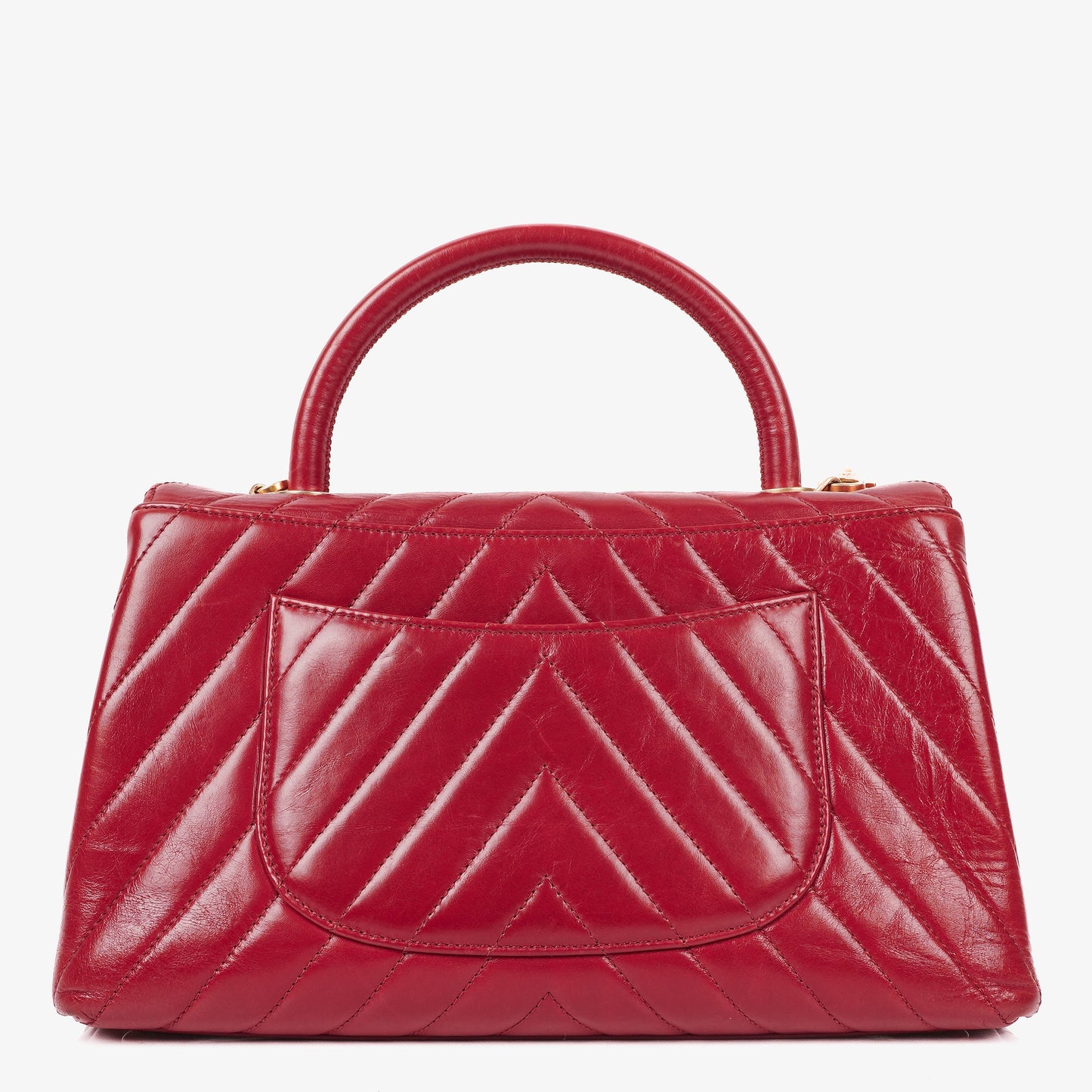 Chanel Large Red Chevron Quilted Calfskin Coco Handle Flap
