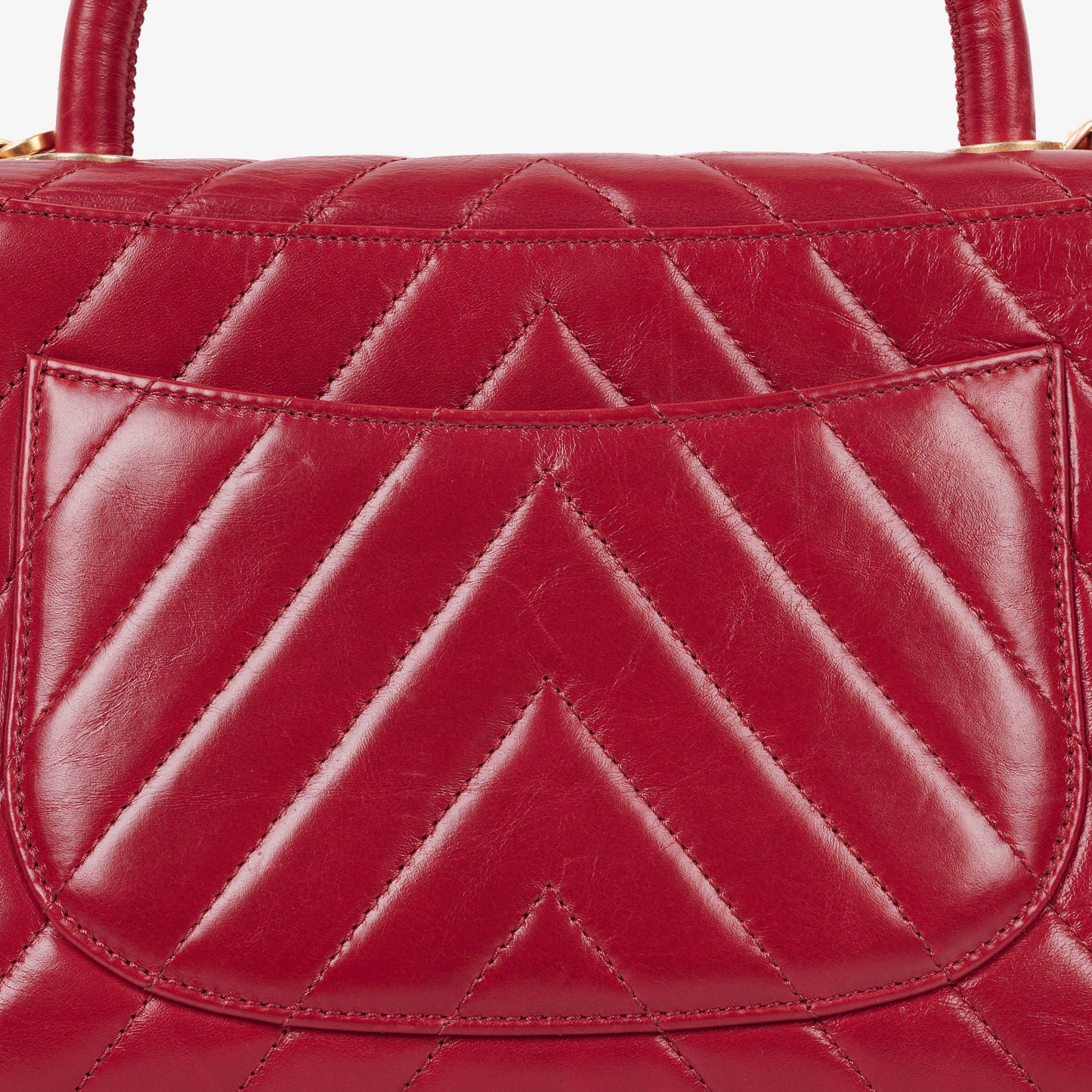 Chanel Large Red Chevron Quilted Calfskin Coco Handle Flap