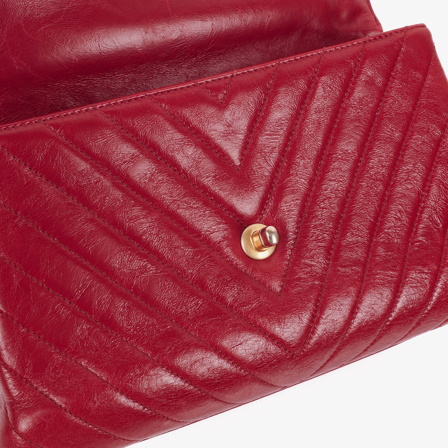 Chanel Large Red Chevron Quilted Calfskin Coco Handle Flap