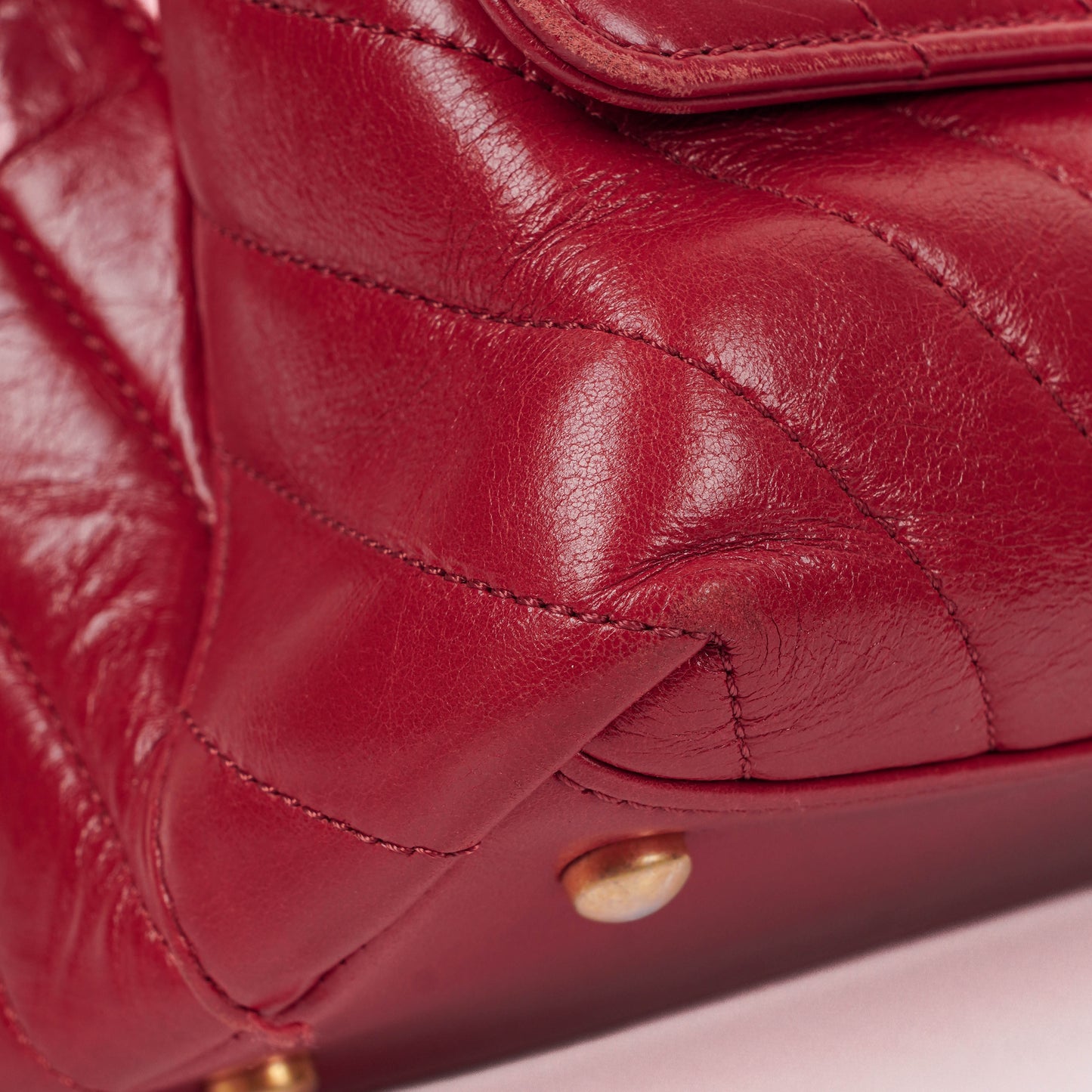Chanel Large Red Chevron Quilted Calfskin Coco Handle Flap