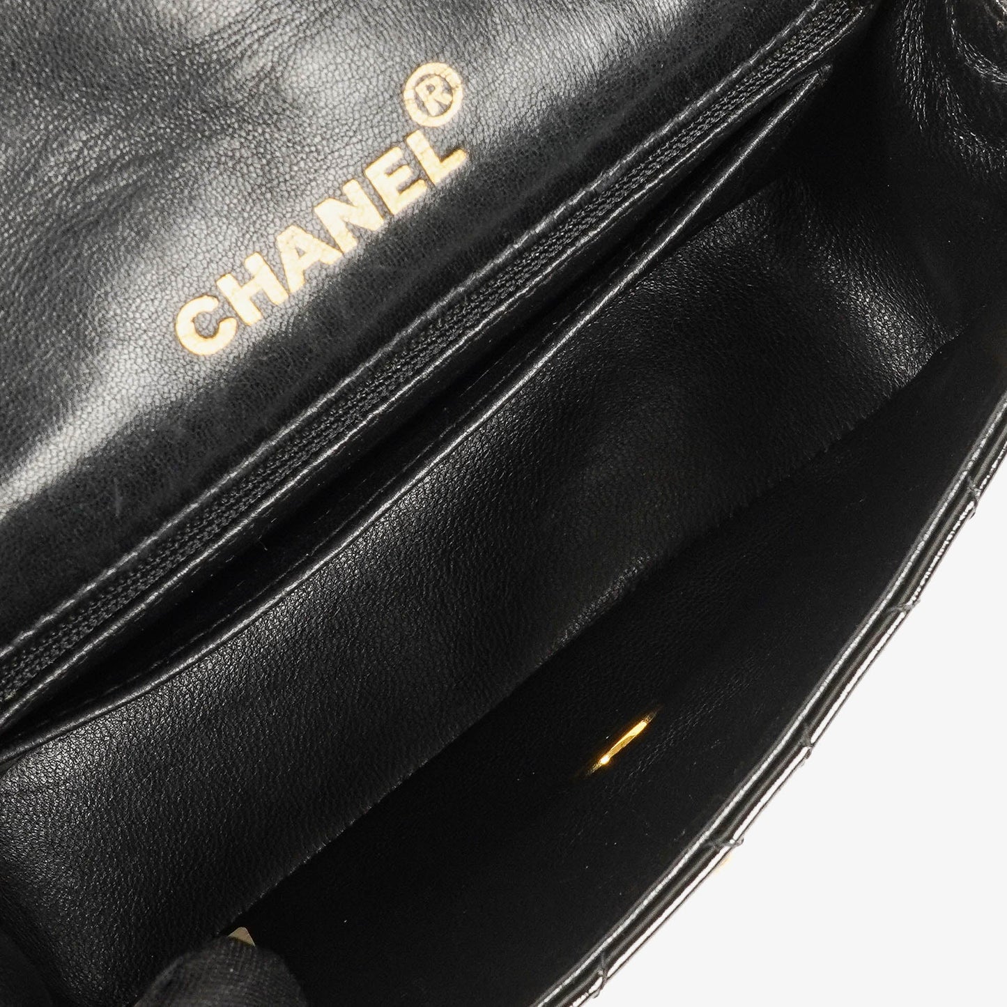 Chanel Mini Full Flap Black Quilted Patent Leather  Bag