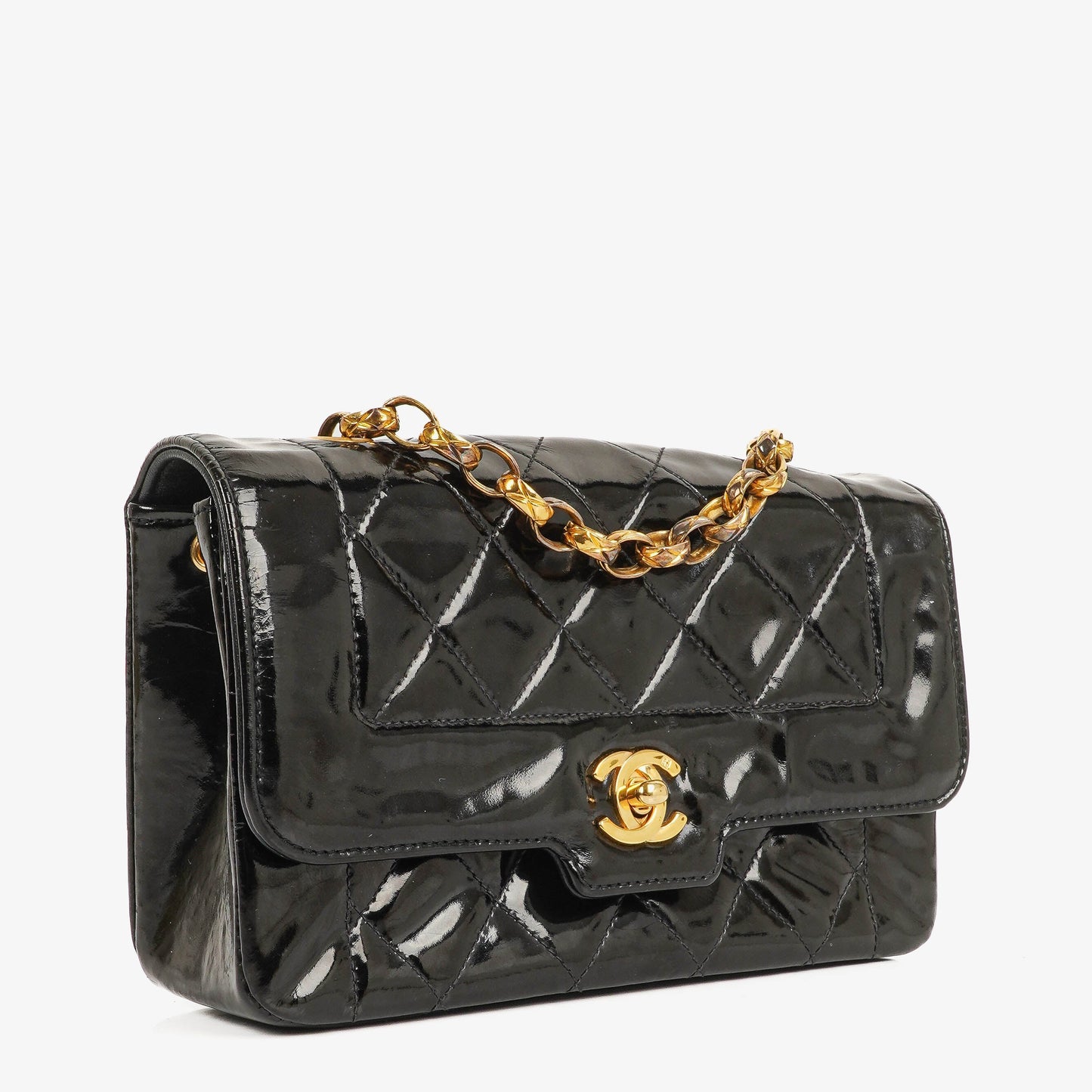 Chanel Mini Full Flap Black Quilted Patent Leather  Bag