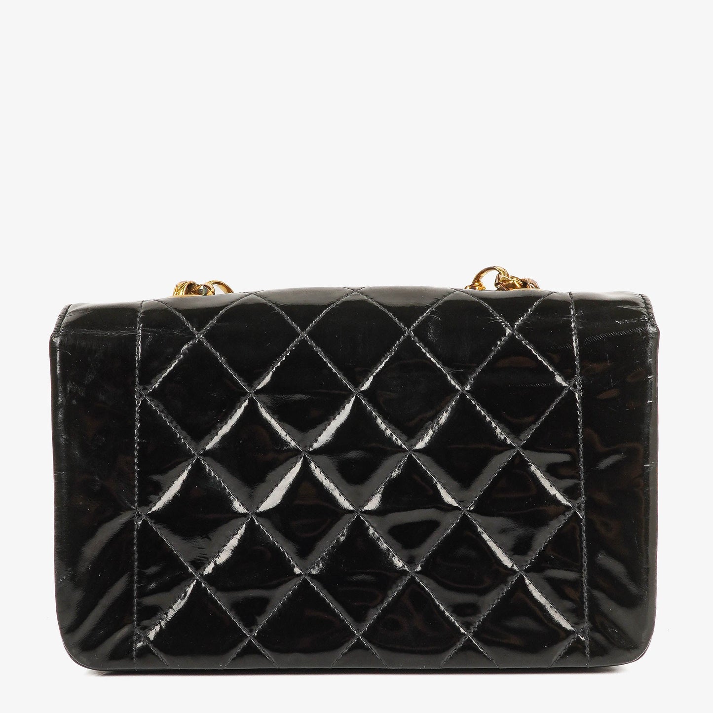 Chanel Mini Full Flap Black Quilted Patent Leather  Bag