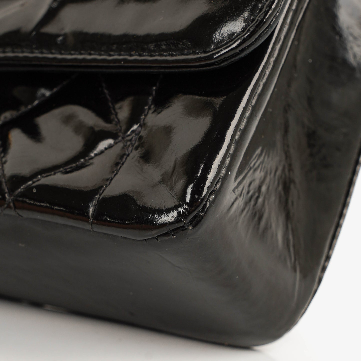 Chanel Mini Full Flap Black Quilted Patent Leather  Bag