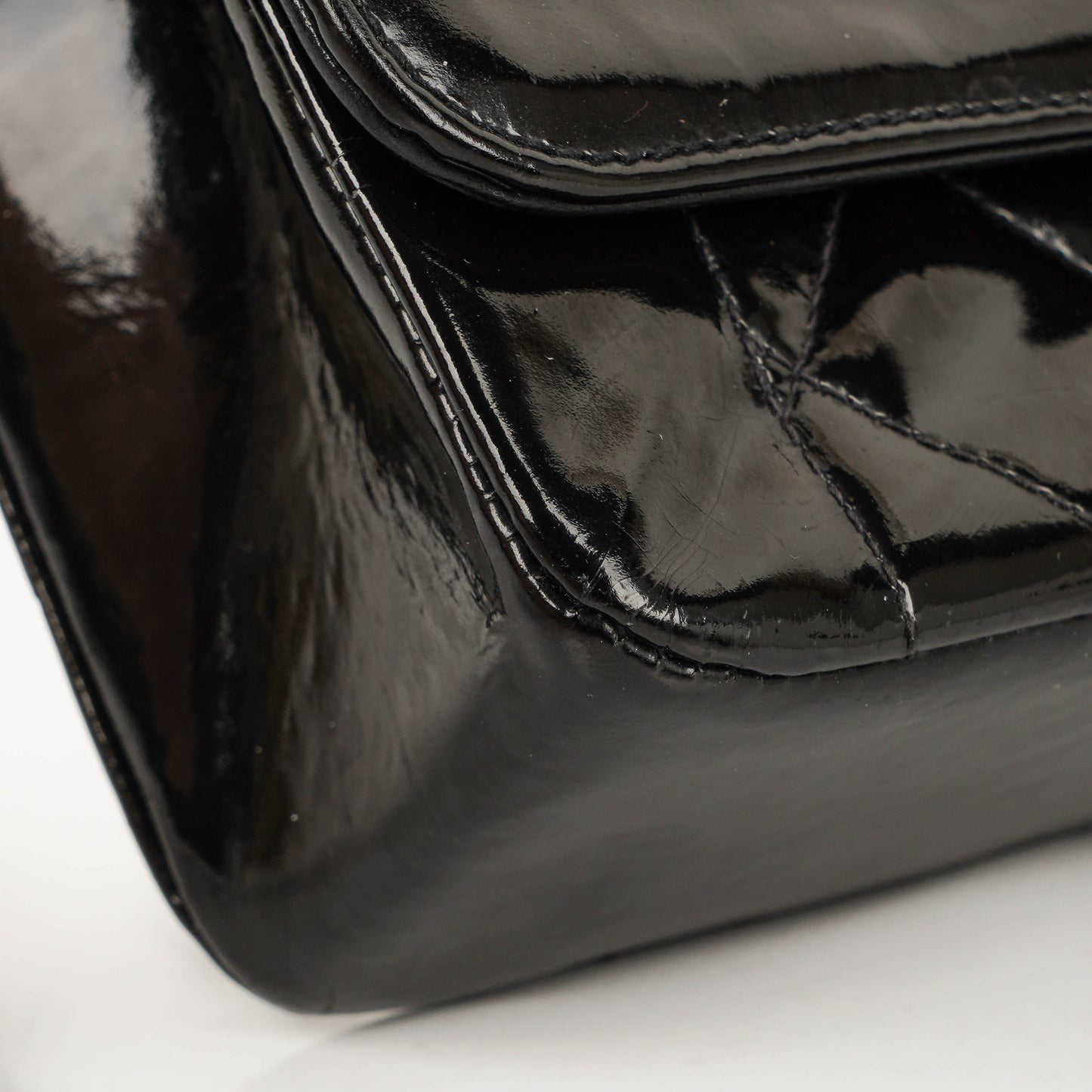 Chanel Mini Full Flap Black Quilted Patent Leather  Bag