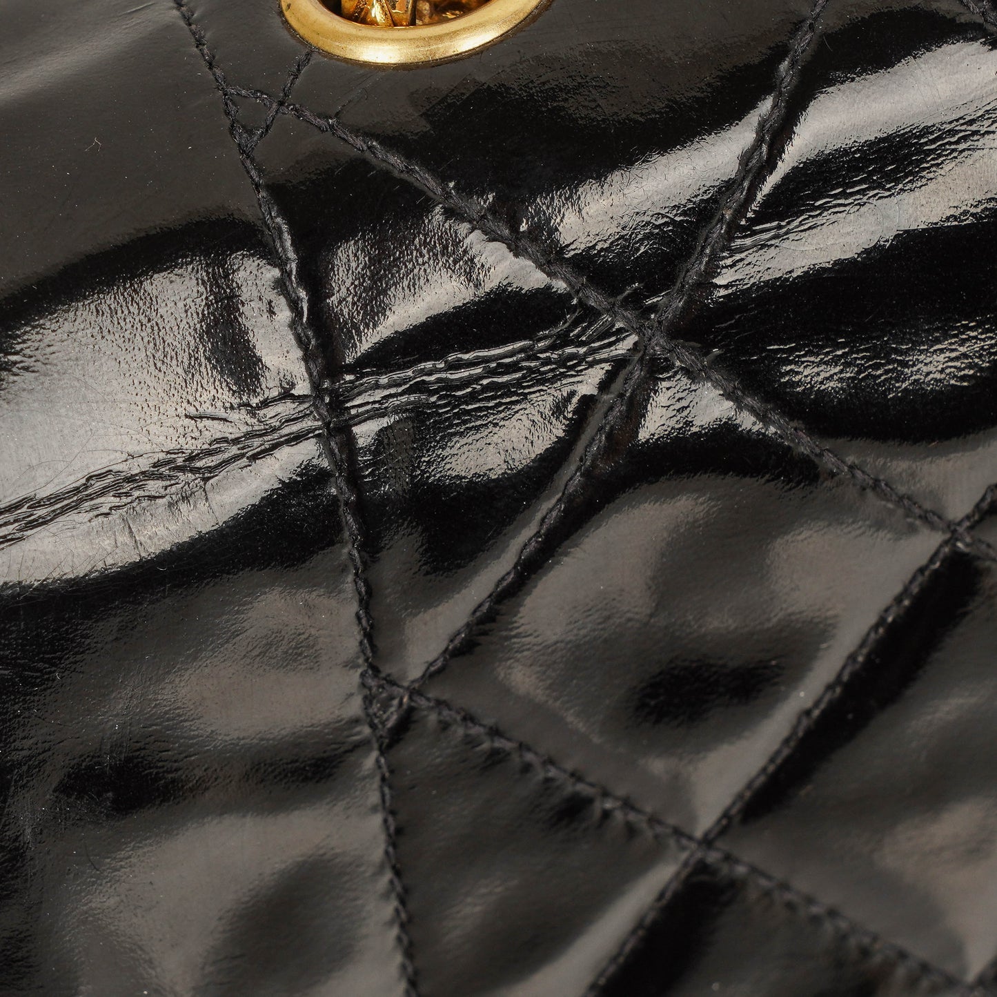 Chanel Mini Full Flap Black Quilted Patent Leather  Bag