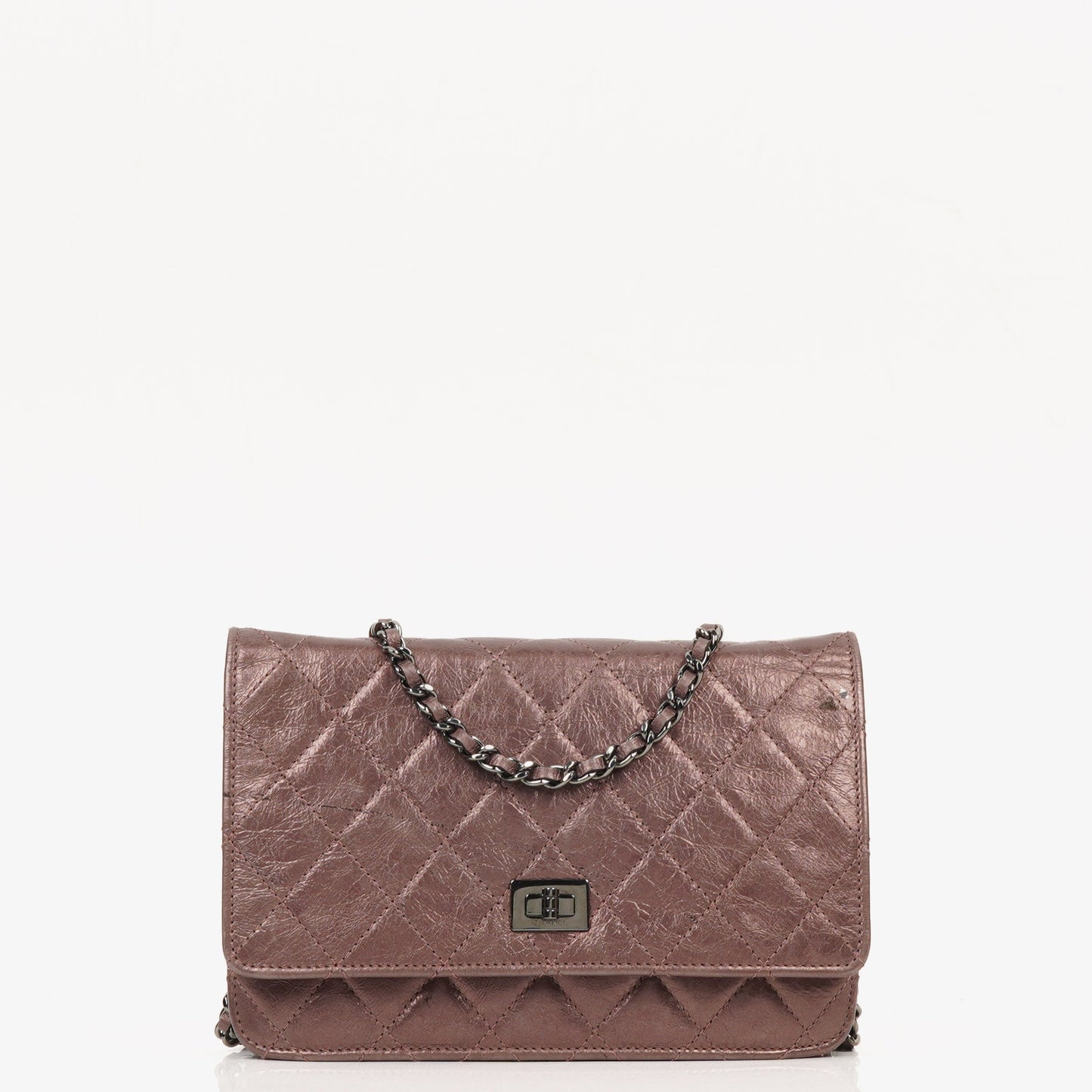 Chanel 2.55 Reissue Wallet on Chain WOC in Purple Quilted Aged Metallic Calfskin