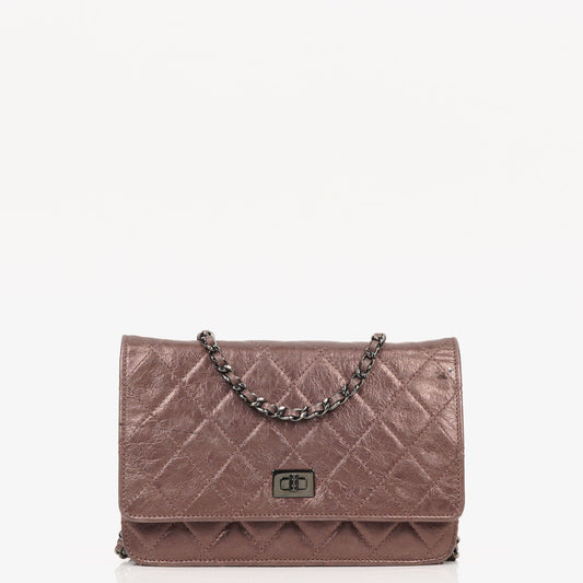 Chanel 2.55 Reissue Wallet on Chain WOC in Purple Quilted Aged Metallic Calfskin