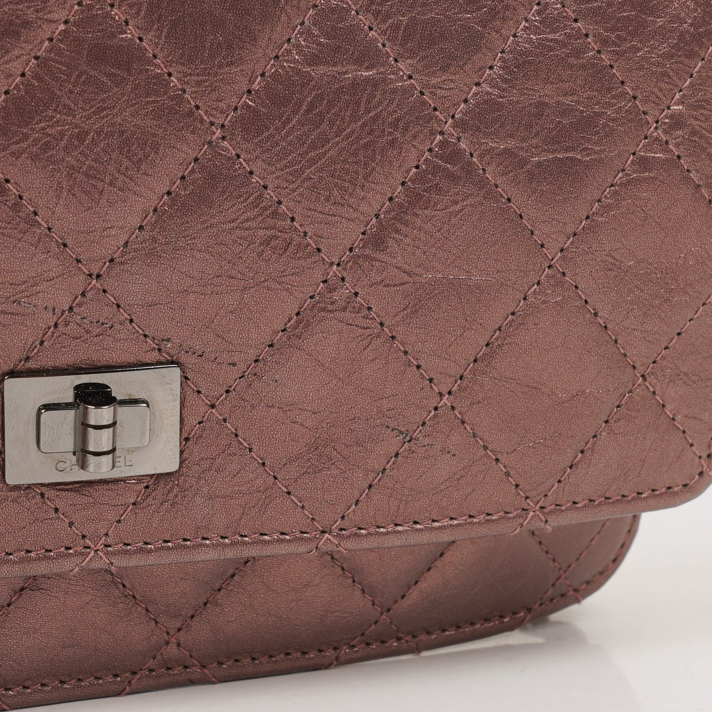 Chanel 2.55 Reissue Wallet on Chain WOC in Purple Quilted Aged Metallic Calfskin
