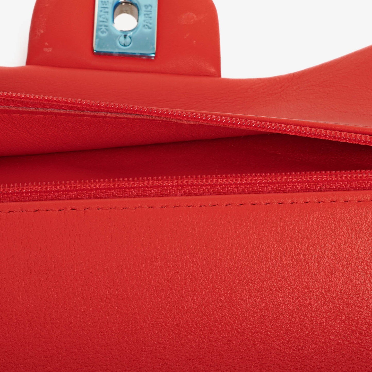 Chanel Timeless Classic Double Flap Bag In Red And Yellow Striped Patent Leather And Silver Finishes