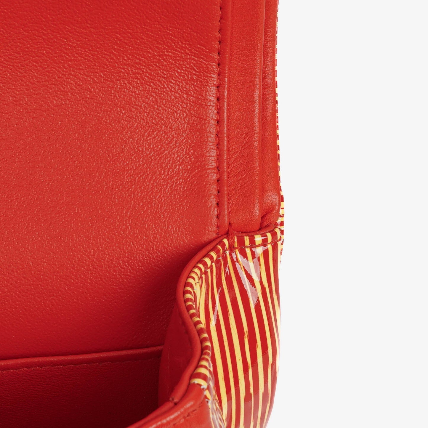 Chanel Timeless Classic Double Flap Bag In Red And Yellow Striped Patent Leather And Silver Finishes
