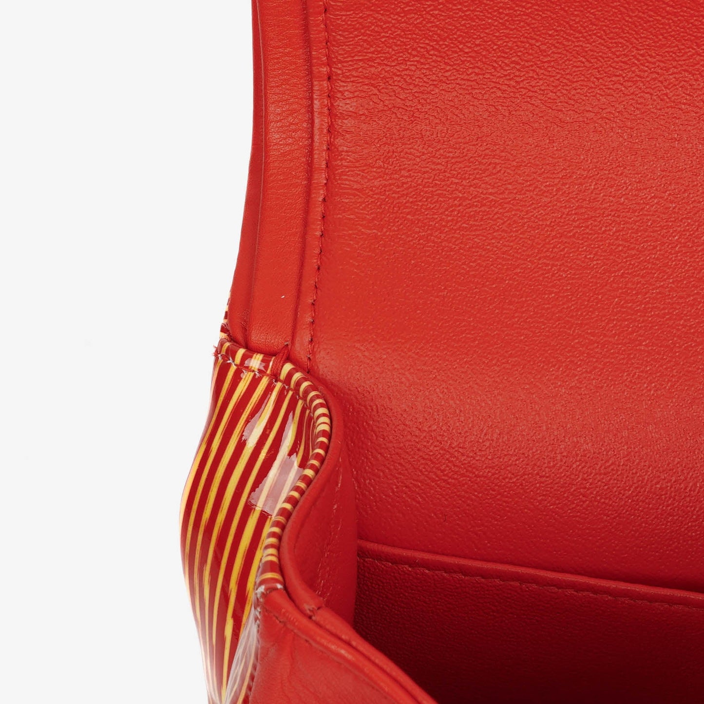 Chanel Timeless Classic Double Flap Bag In Red And Yellow Striped Patent Leather And Silver Finishes