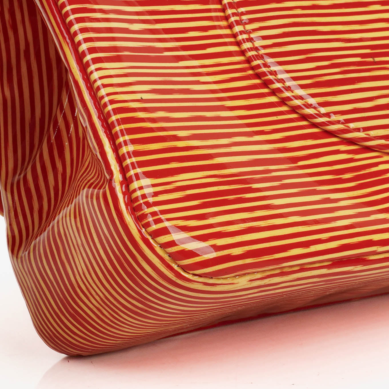 Chanel Timeless Classic Double Flap Bag In Red And Yellow Striped Patent Leather And Silver Finishes