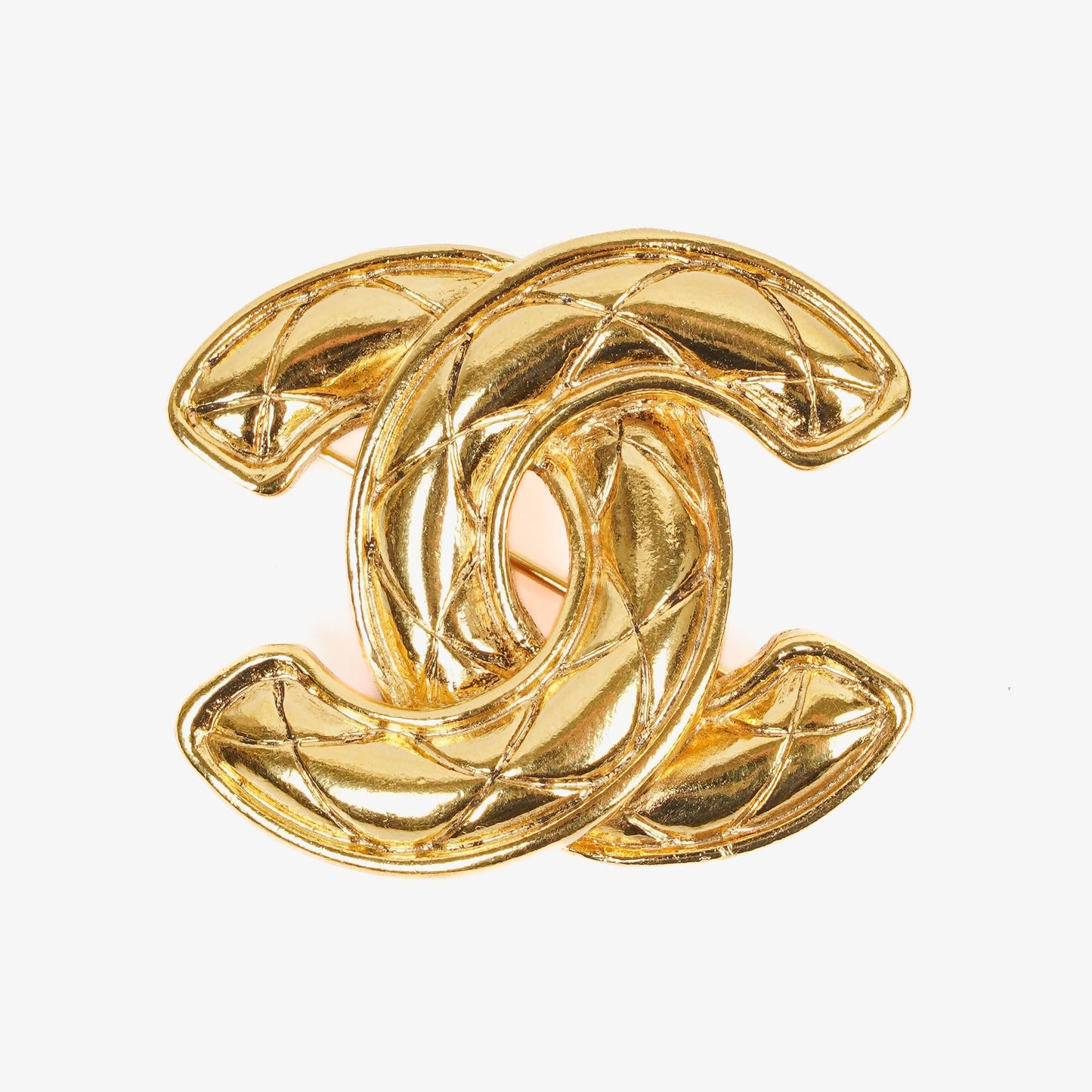 Chanel CC Gold-Tone Metal Quilted Brooch