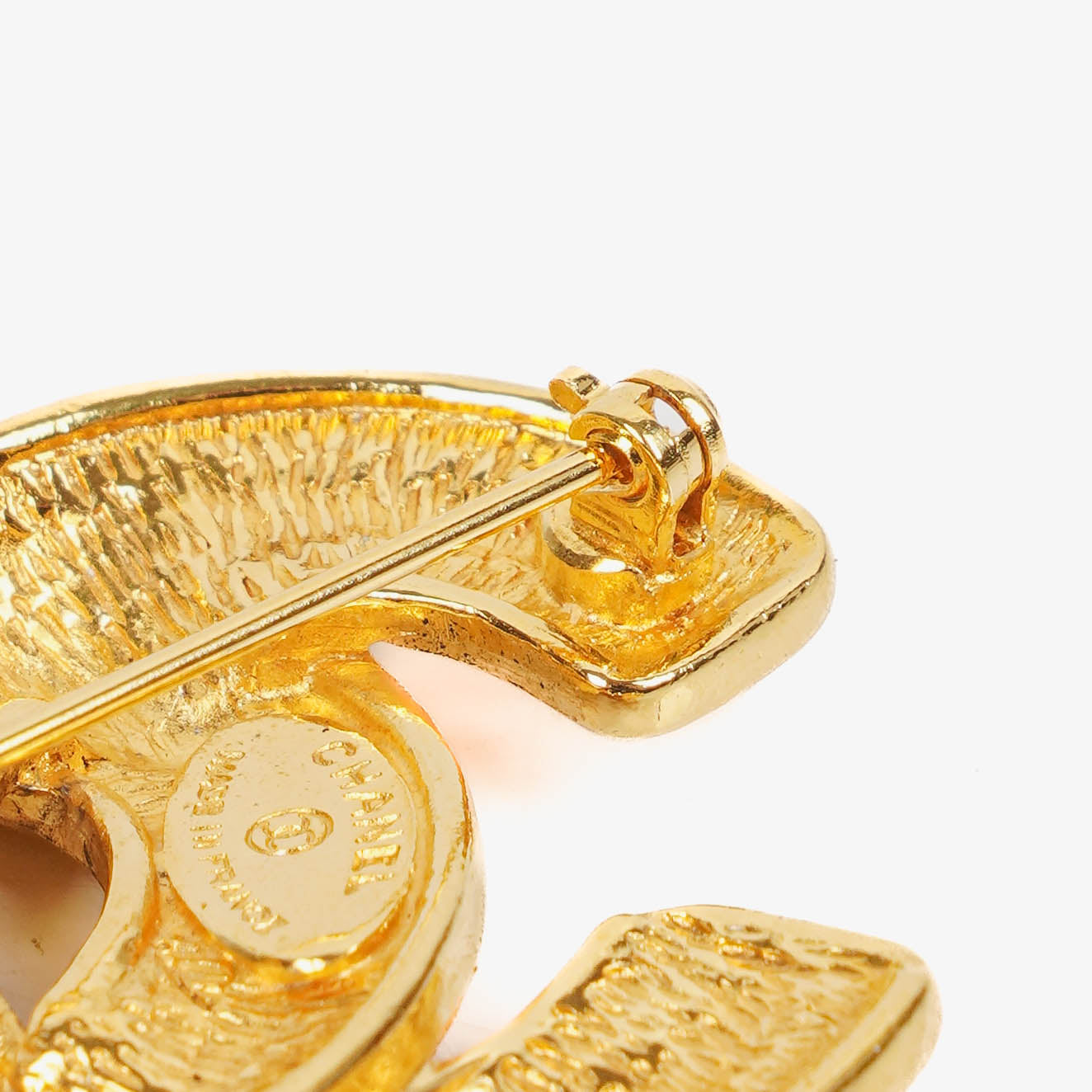 Chanel CC Gold-Tone Metal Quilted Brooch