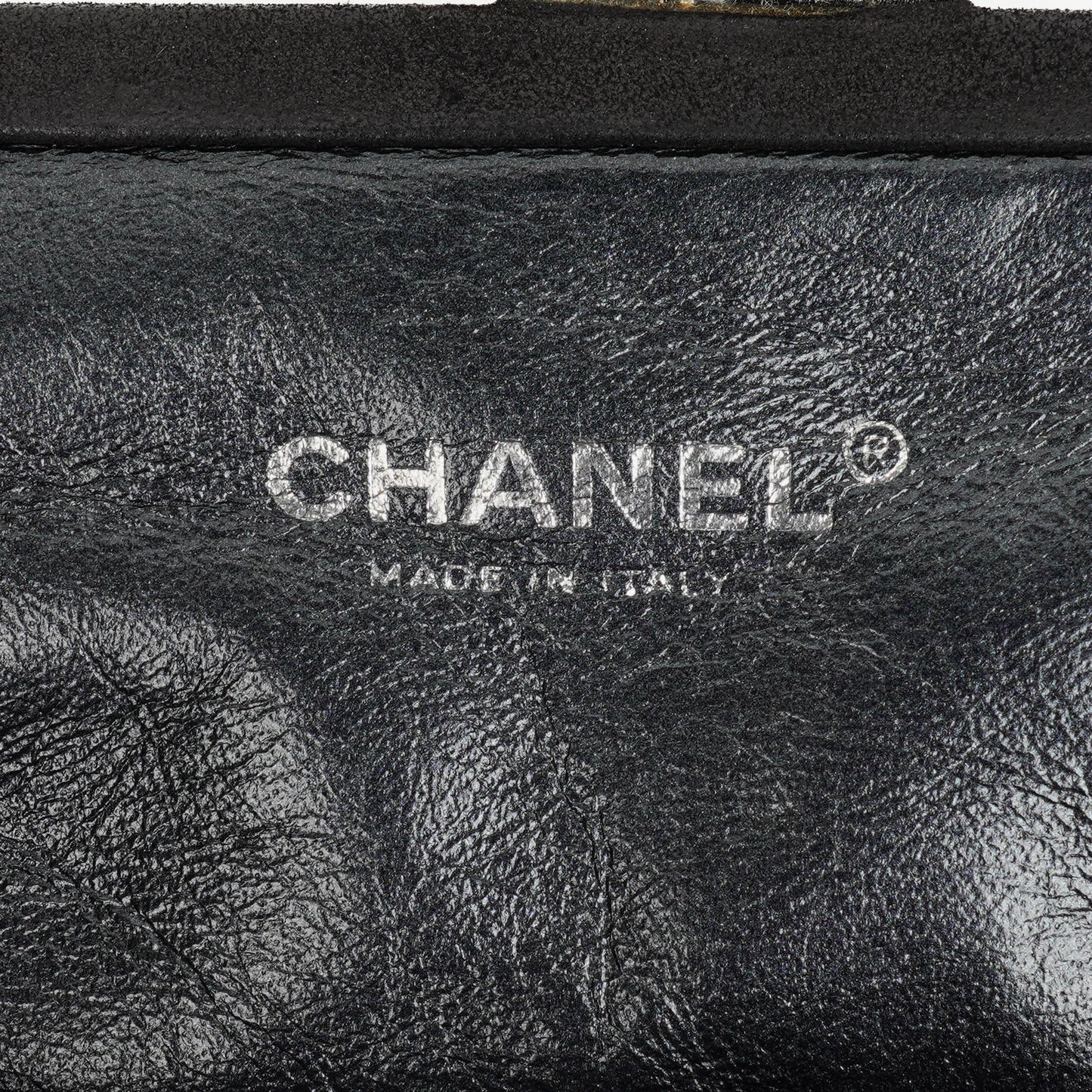 Chanel Metallic Black Leather Crackled Frame Clutch