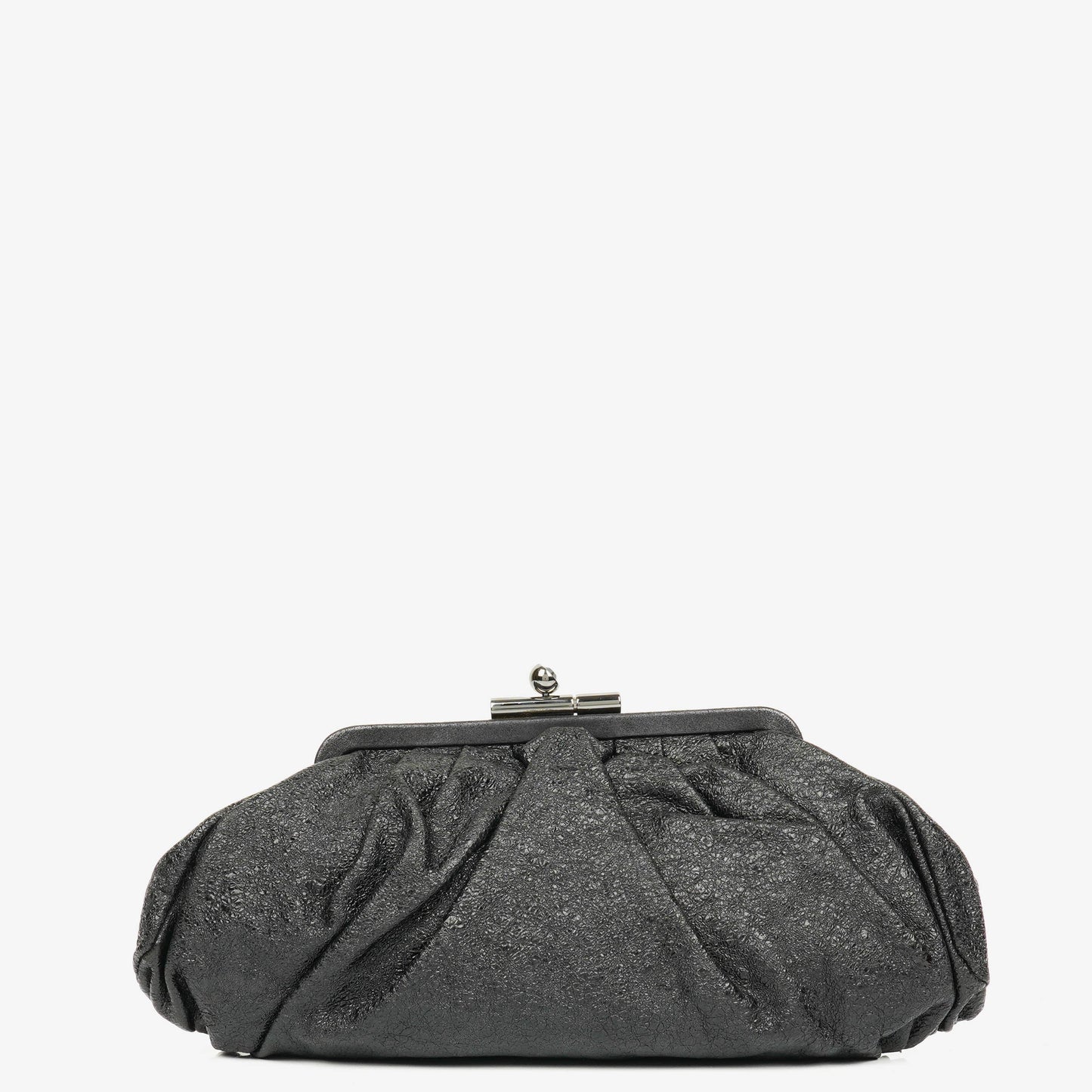 Chanel Metallic Black Leather Crackled Frame Clutch