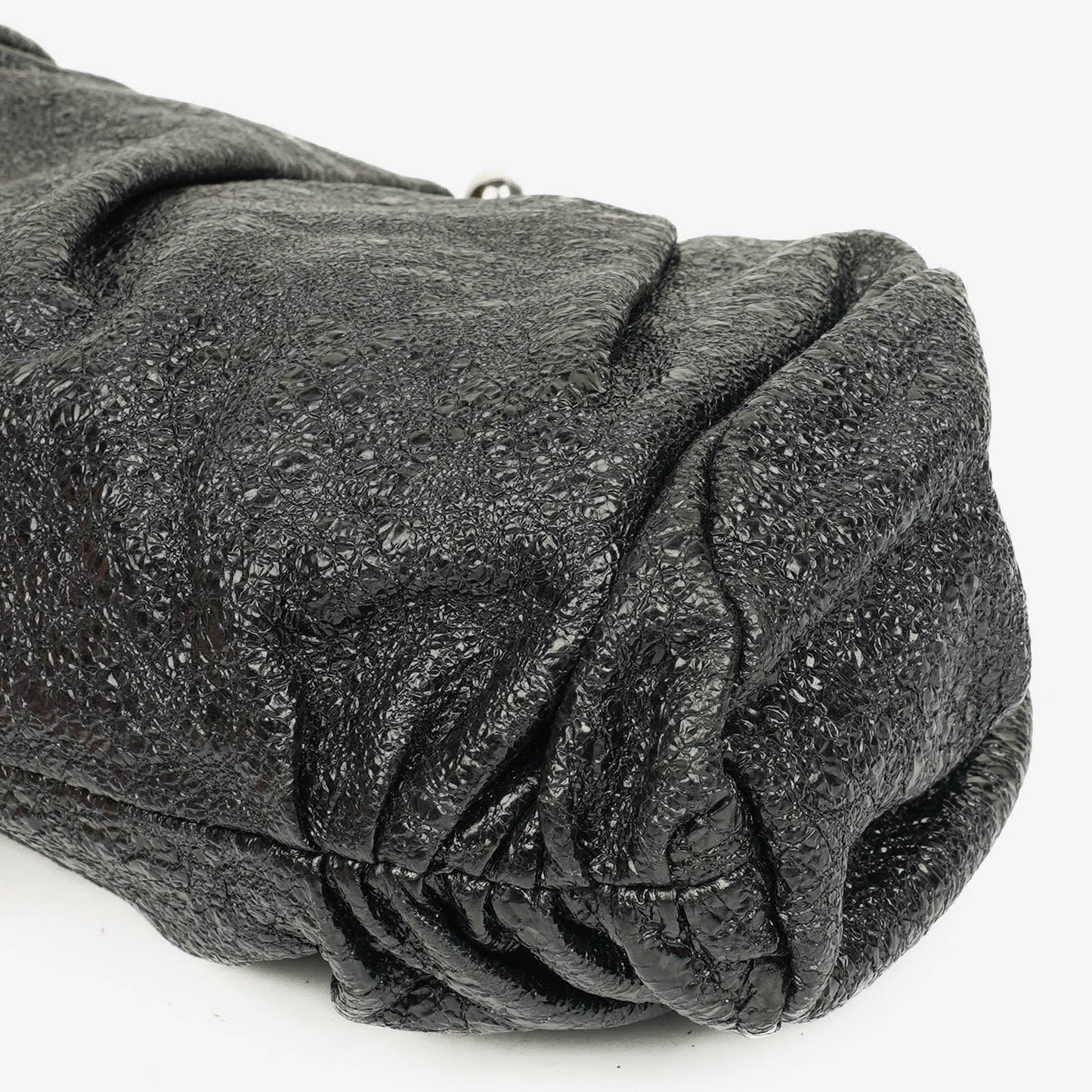 Chanel Metallic Black Leather Crackled Frame Clutch