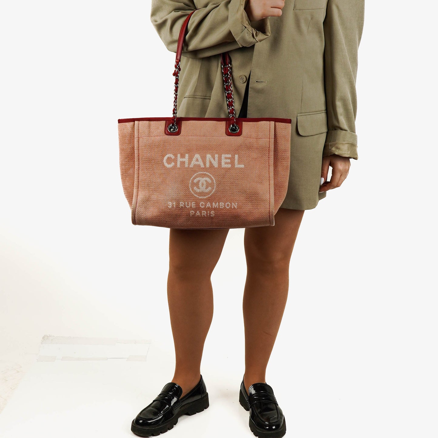 Chanel Pink Canvas Deauville Shopping Tote Bag