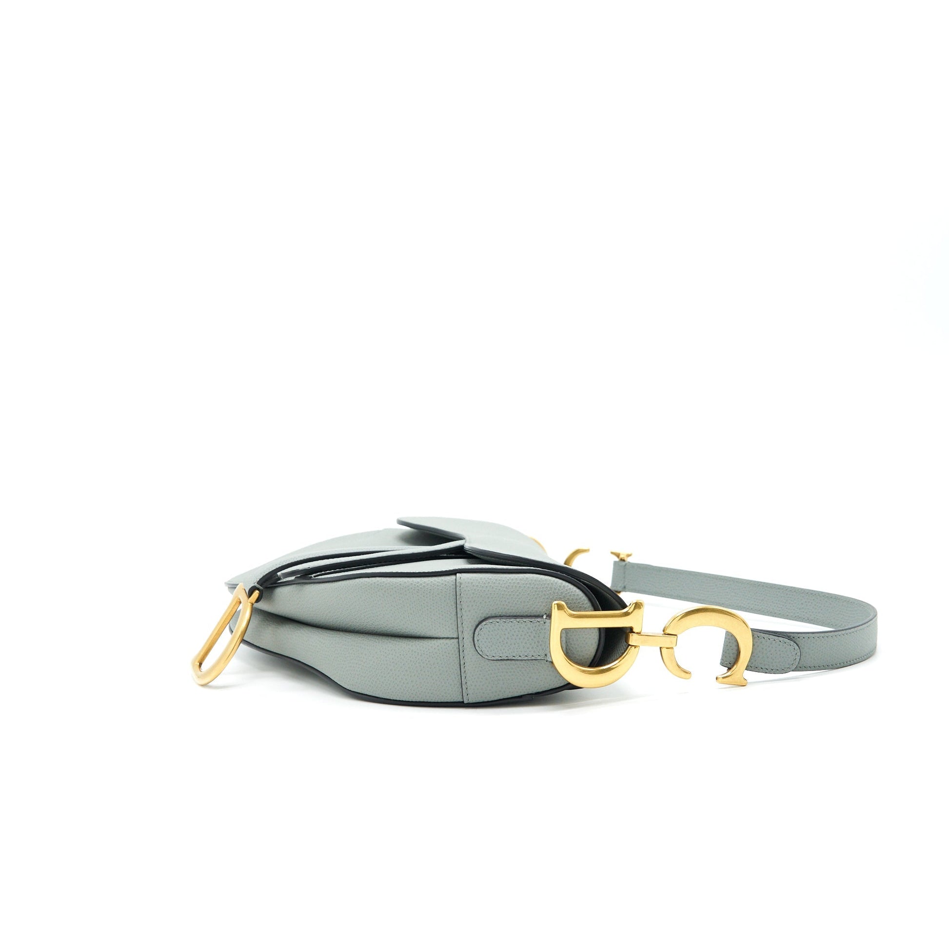 Dior Medium Saddle Purse Grained Calfskin Grey with Dior canvas Shoulder strap