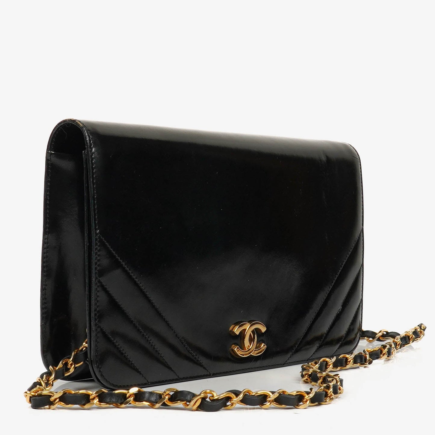 Chanel Black Patent Leather Full Flap Bag