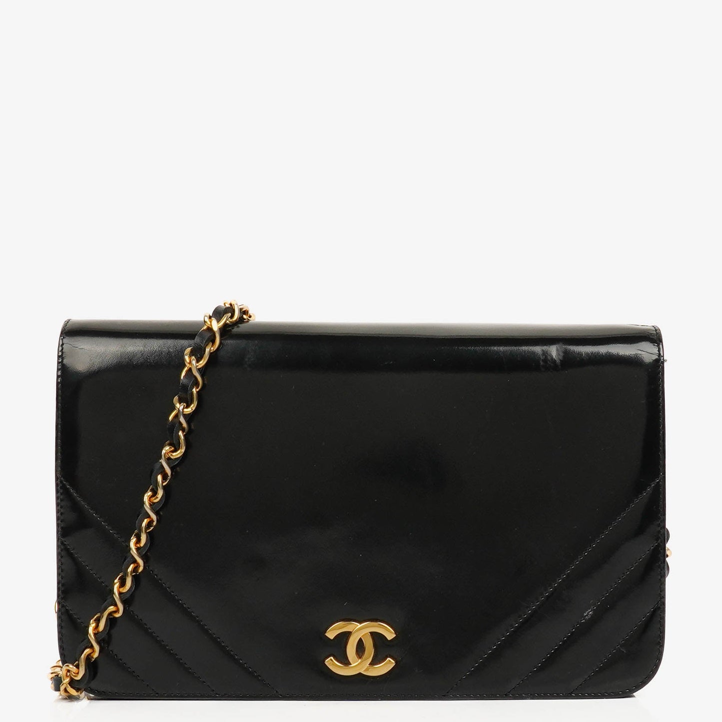 Chanel Black Patent Leather Full Flap Bag