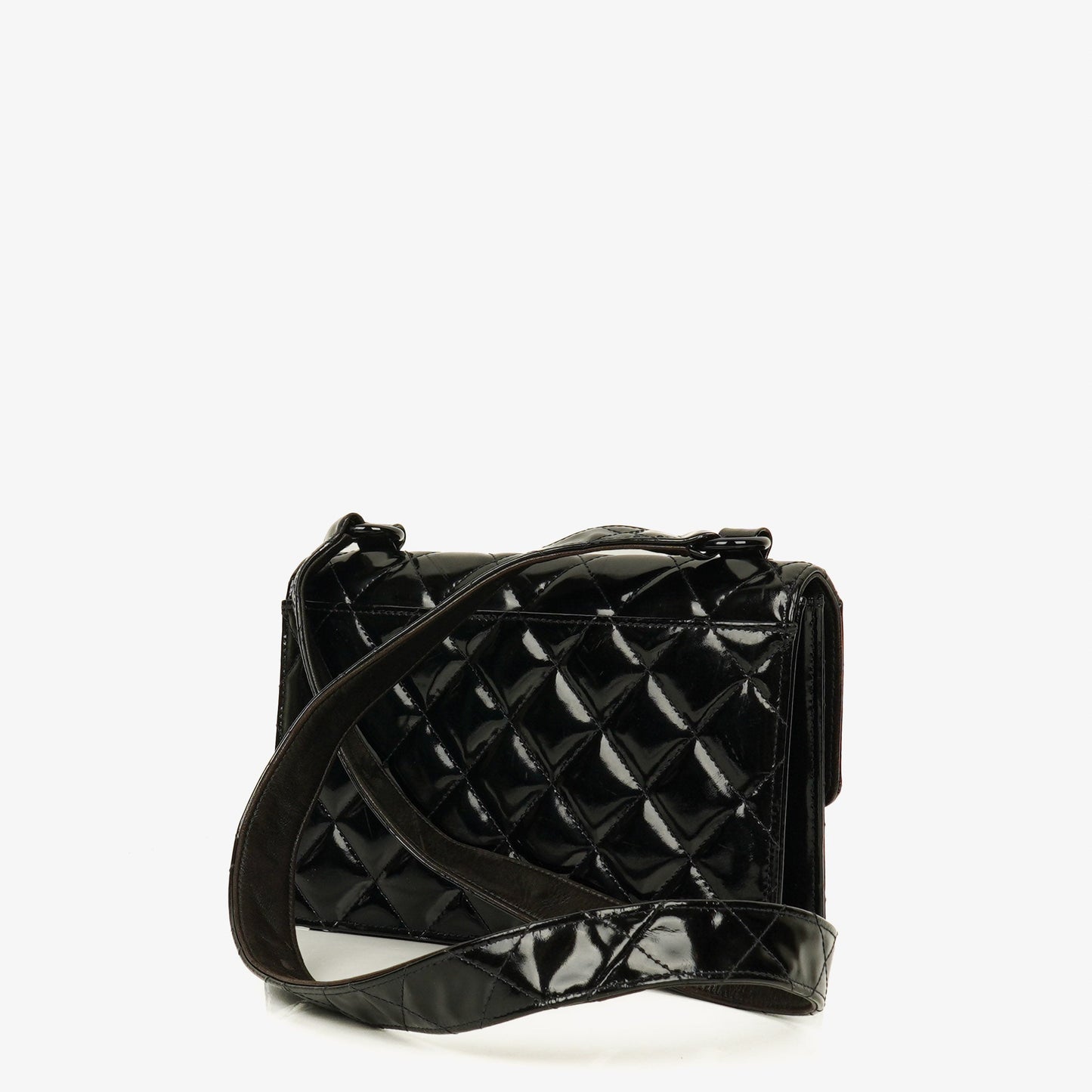 Chanel Small Single Black Quilted Patent Leather Flap Bag