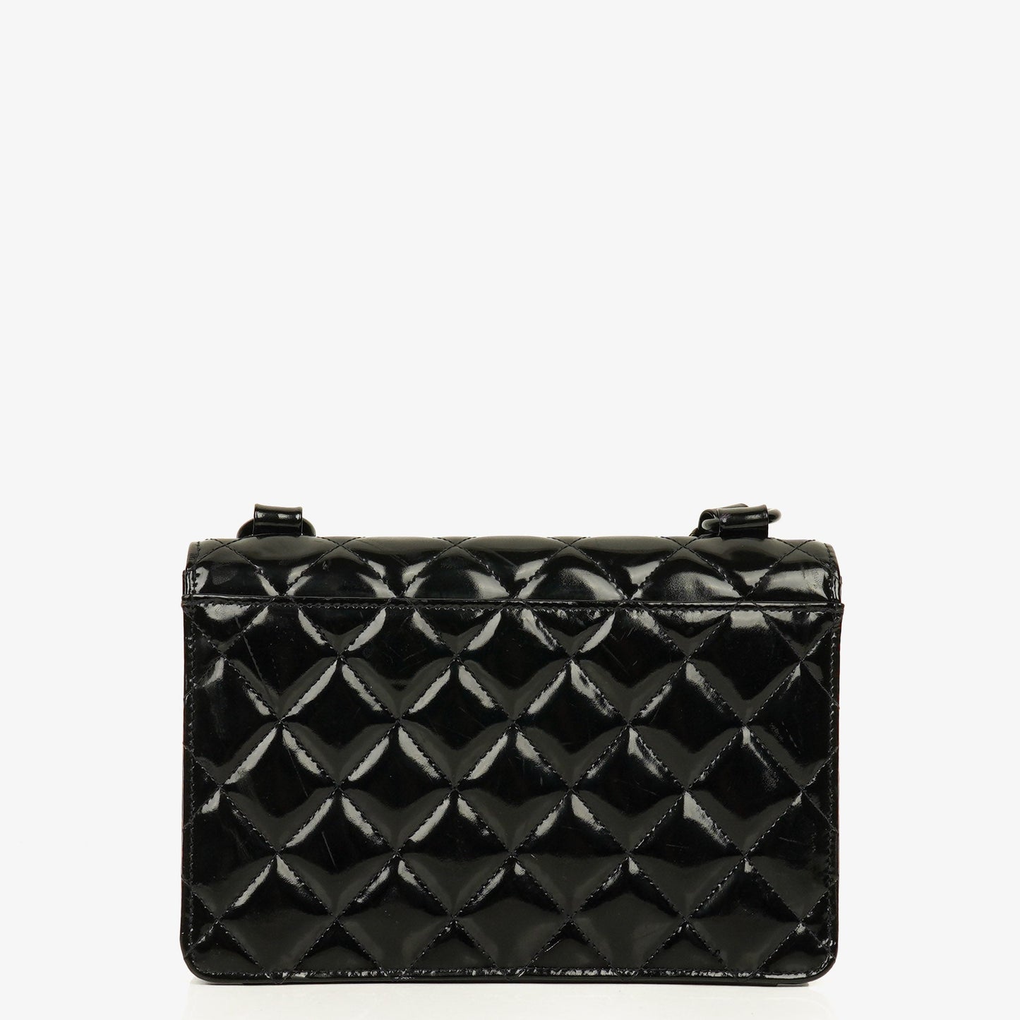 Chanel Small Single Black Quilted Patent Leather Flap Bag