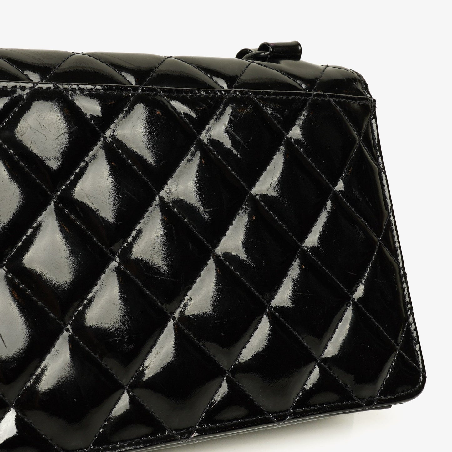 Chanel Small Single Black Quilted Patent Leather Flap Bag