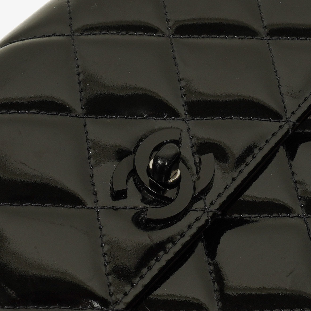 Chanel Small Single Black Quilted Patent Leather Flap Bag