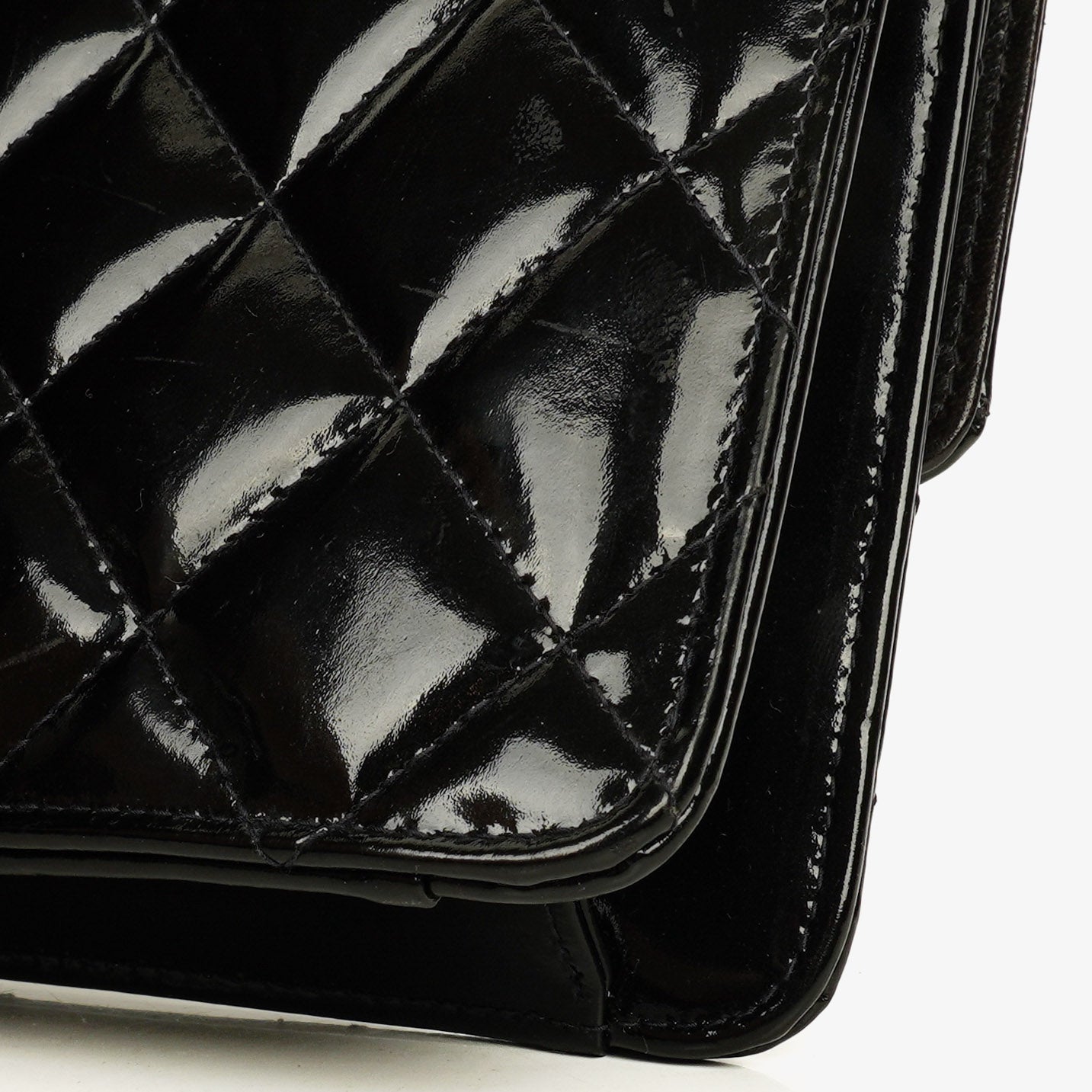 Chanel Small Single Black Quilted Patent Leather Flap Bag