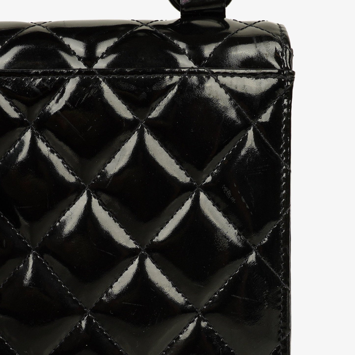 Chanel Small Single Black Quilted Patent Leather Flap Bag