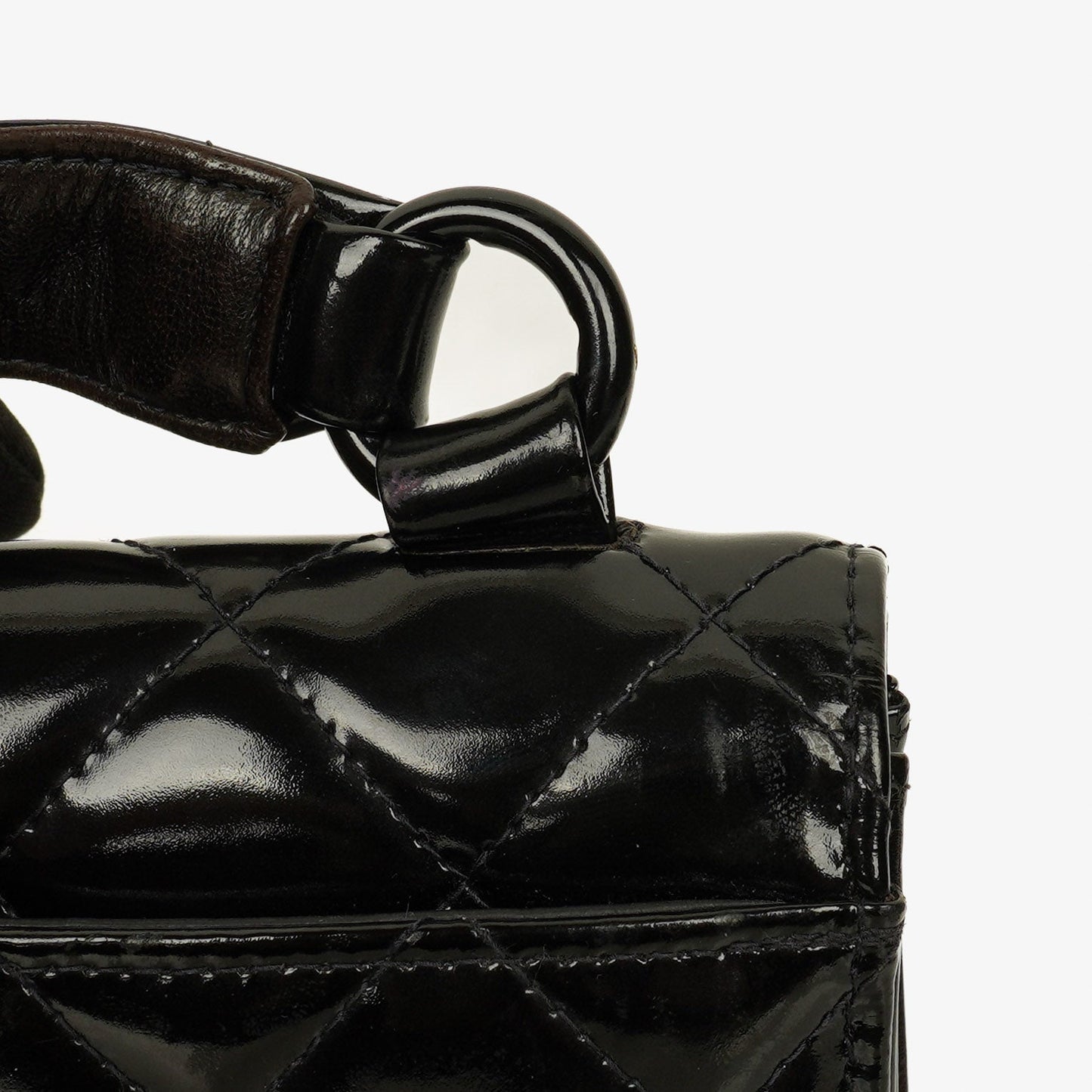 Chanel Small Single Black Quilted Patent Leather Flap Bag