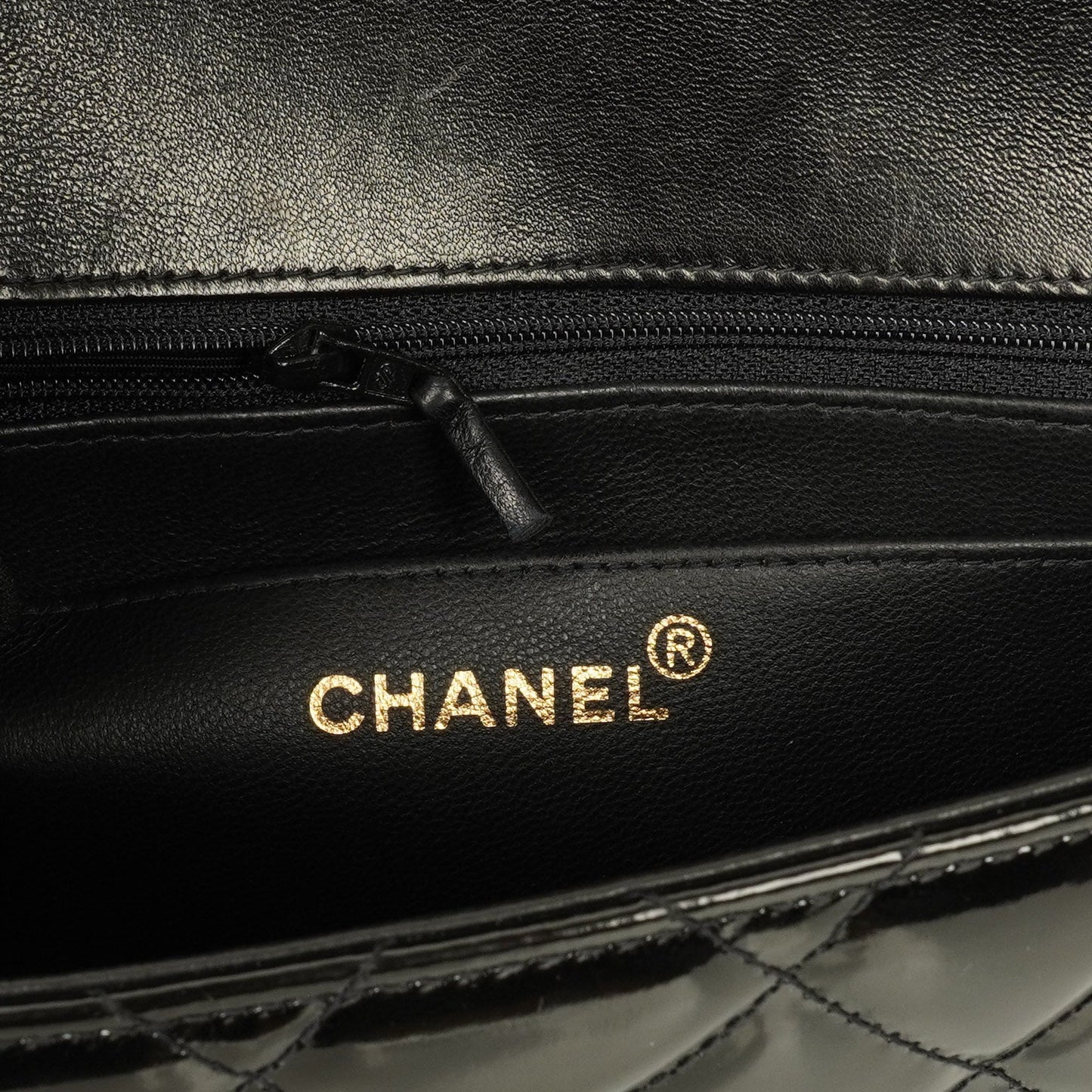 Chanel Small Single Black Quilted Patent Leather Flap Bag