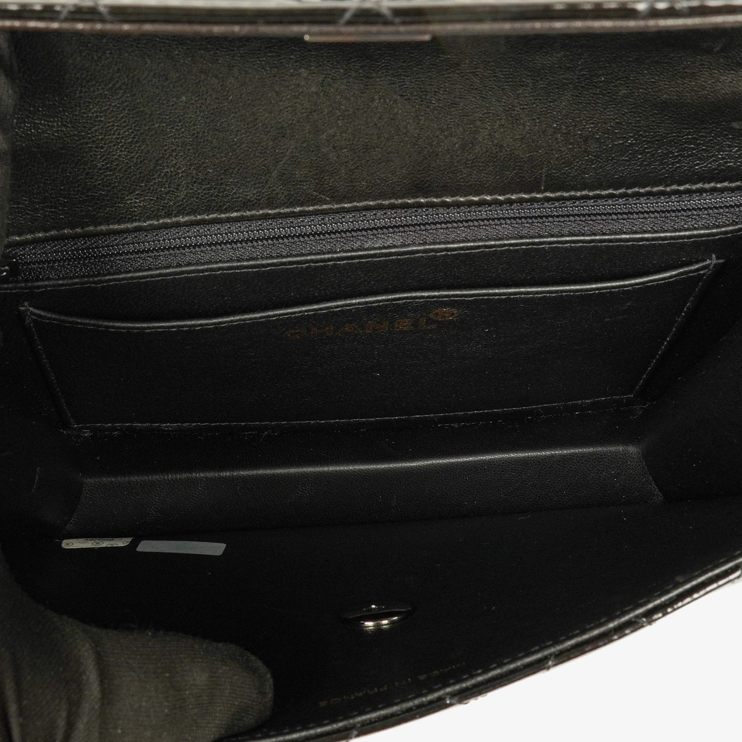 Chanel Small Single Black Quilted Patent Leather Flap Bag