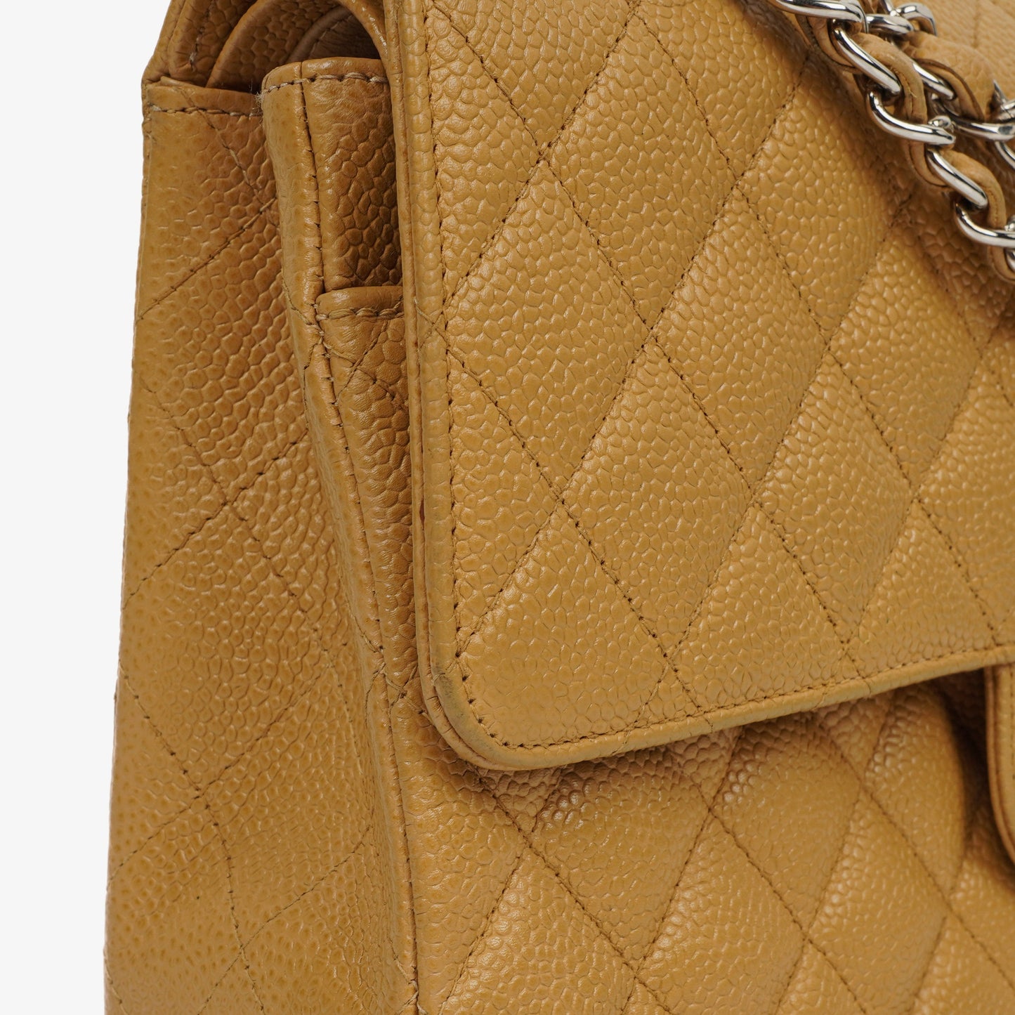 Chanel Medium Classic  Double Flap Bag Beige Quilted Caviar Leather With Silver-Tone Hardware