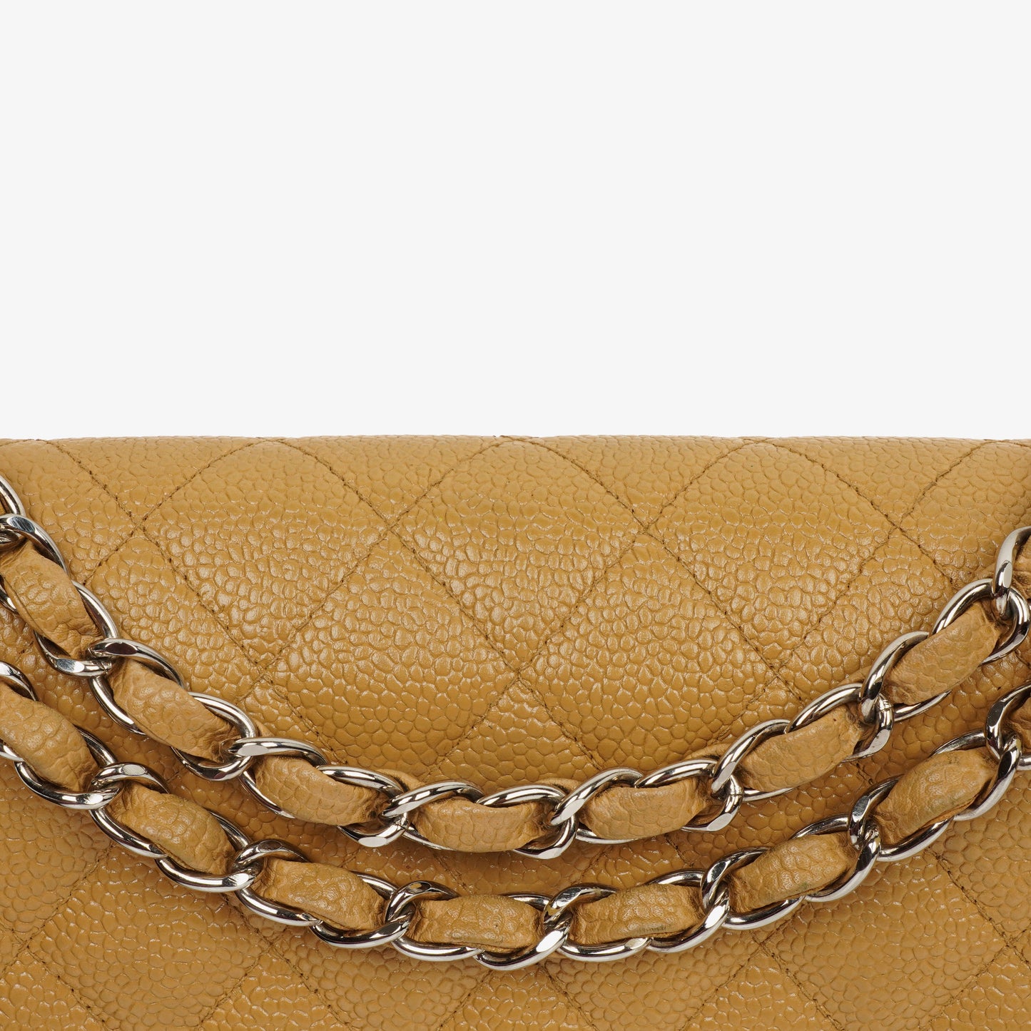 Chanel Medium Classic  Double Flap Bag Beige Quilted Caviar Leather With Silver-Tone Hardware